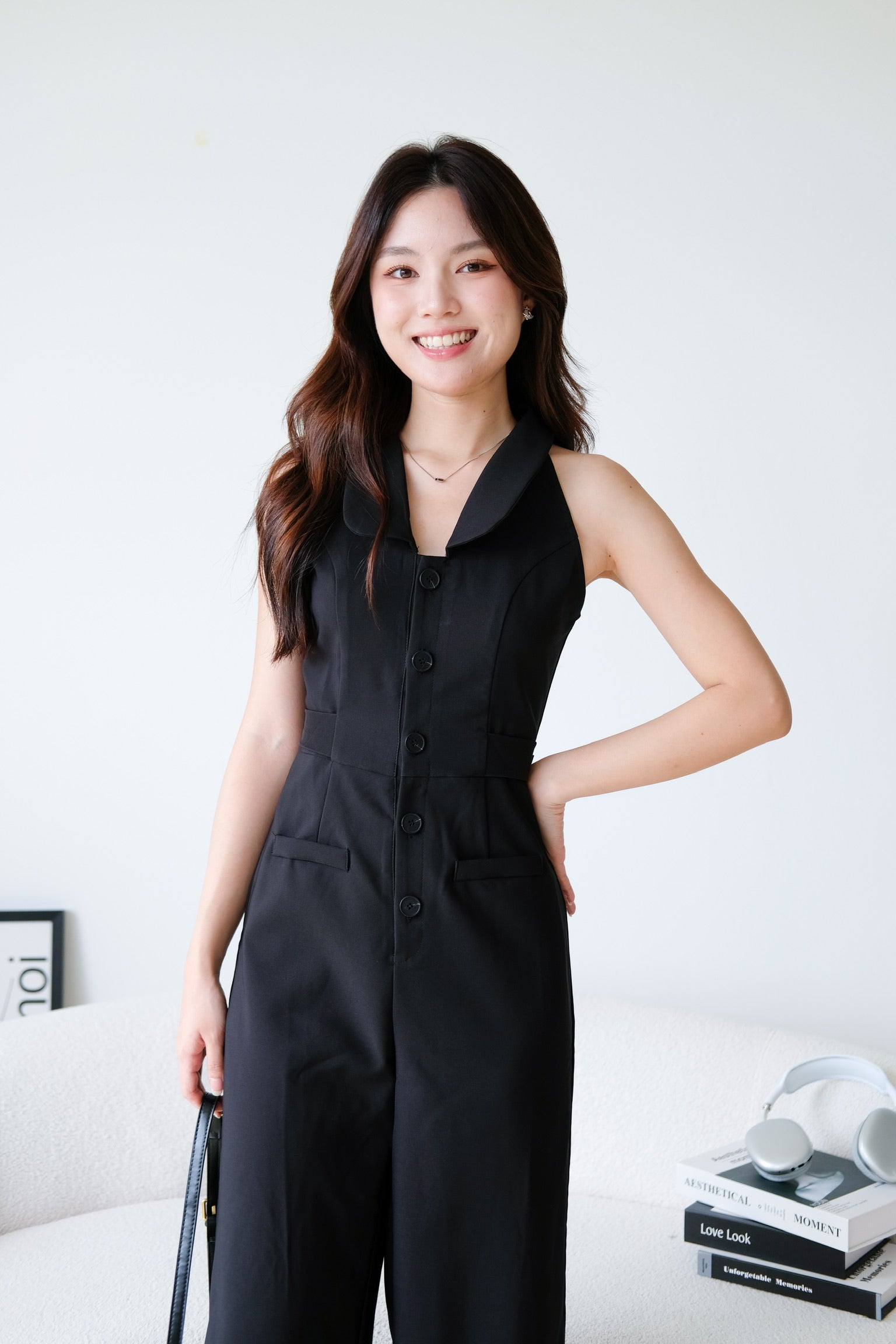 Day and Night Collared Long Jumpsuit (Black)