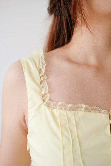 Yellow Midi Dress with Lace Straps