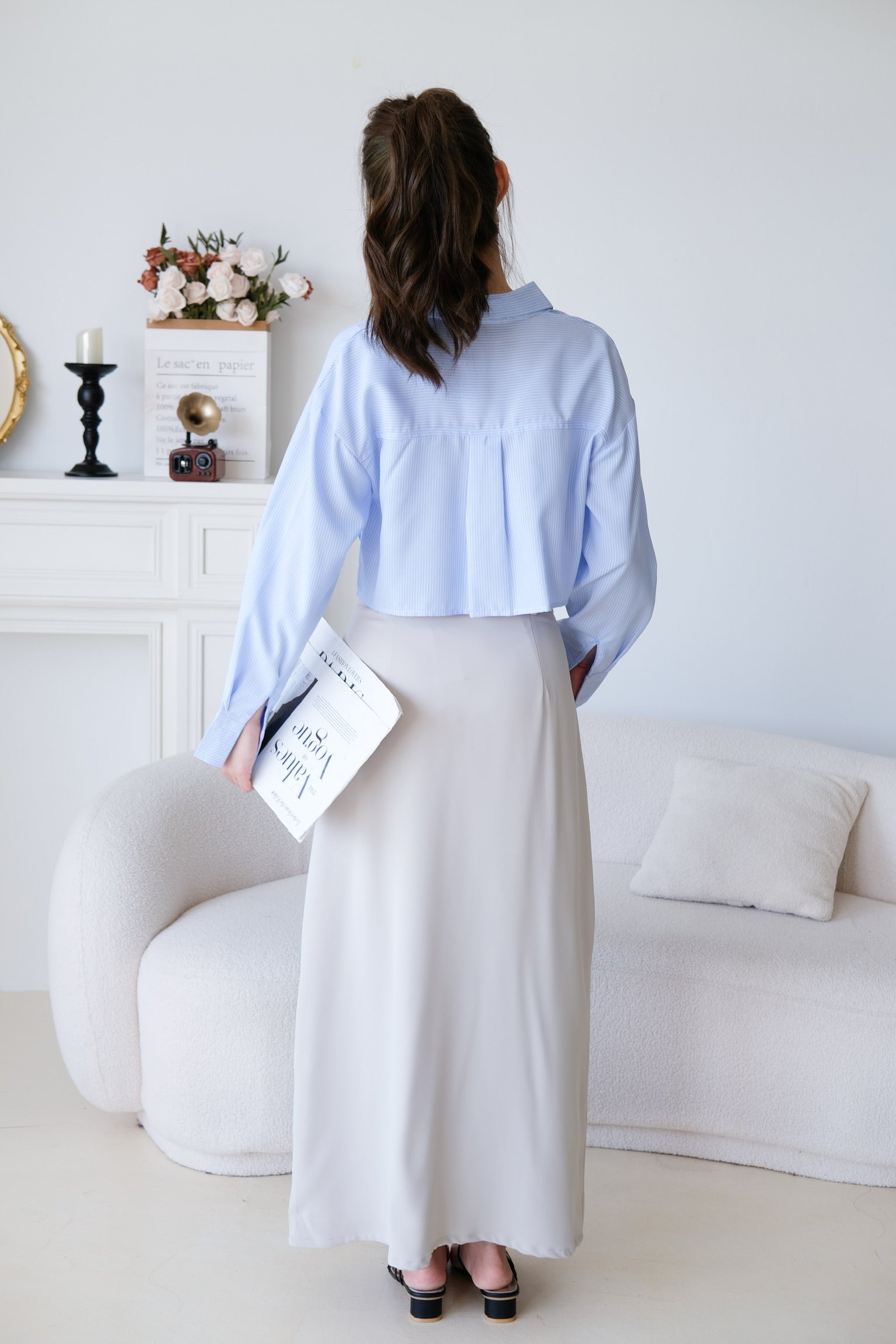 Josie Front Slit Maxi Straight Skirt (Cream)