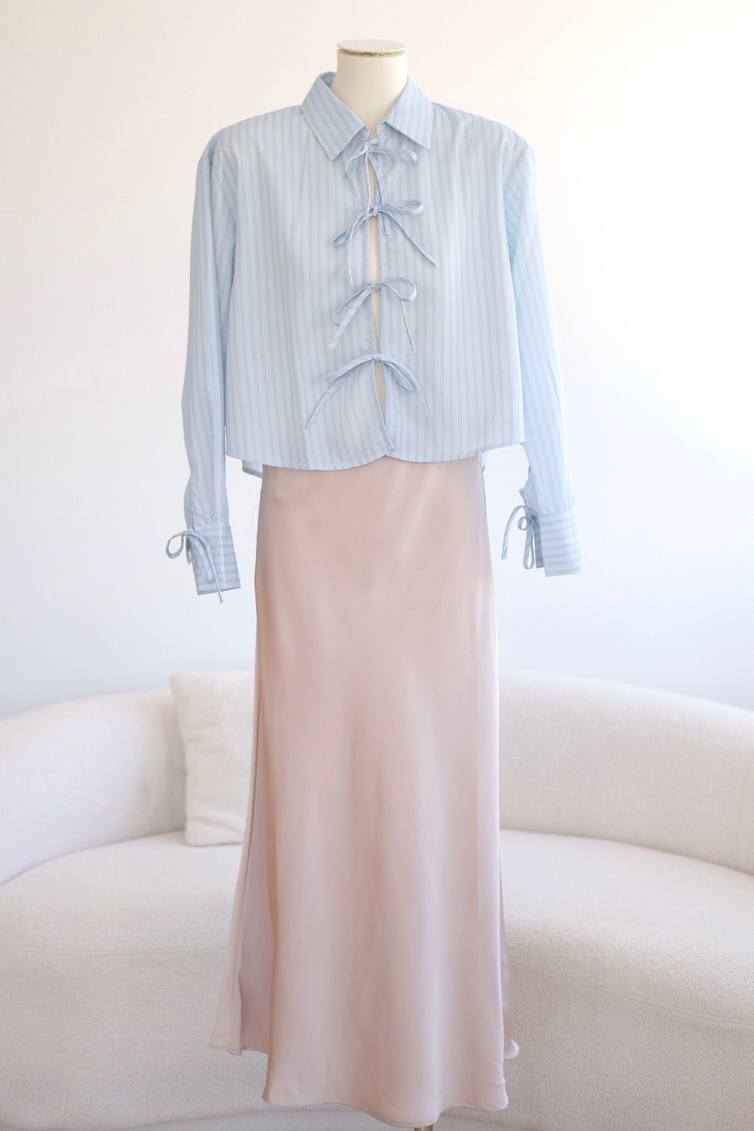Blue Ribbon Long-Sleeve Collared Top
