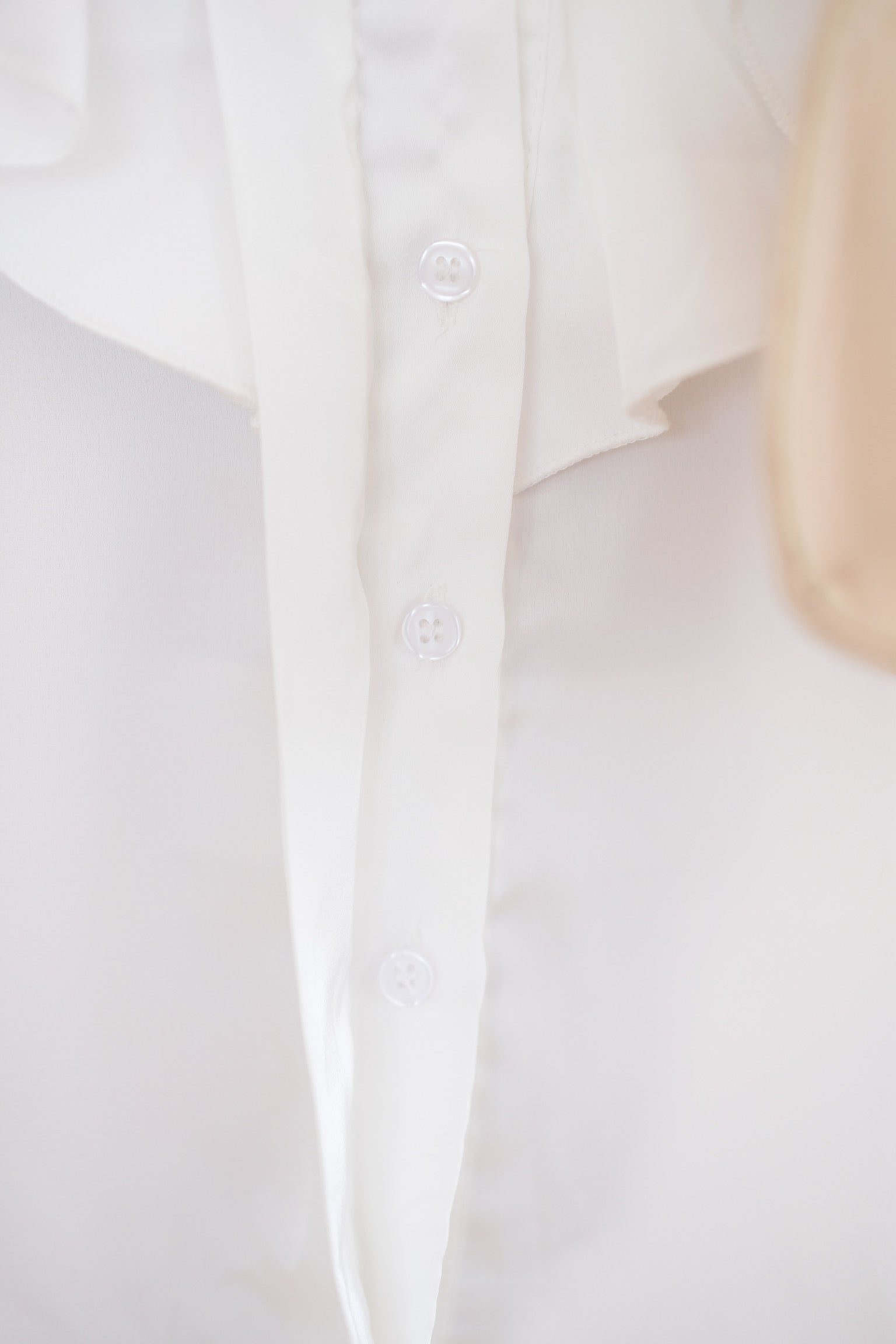 Satin Ruffle Buttons Collared Top (White)