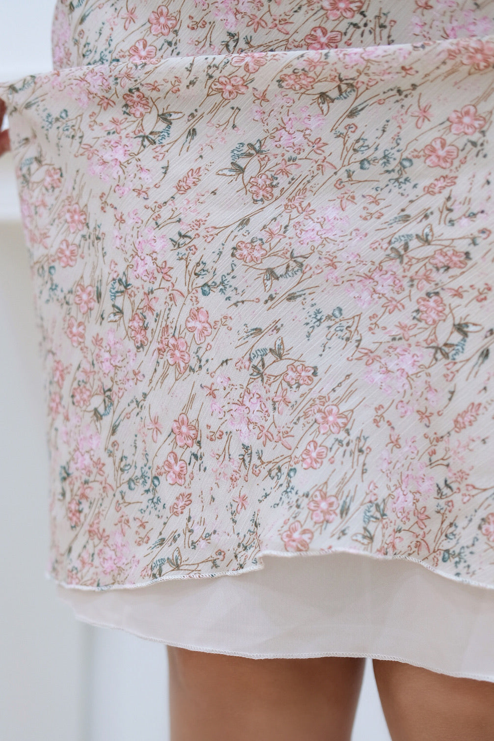 Khaki Floral Knee Length Skirt