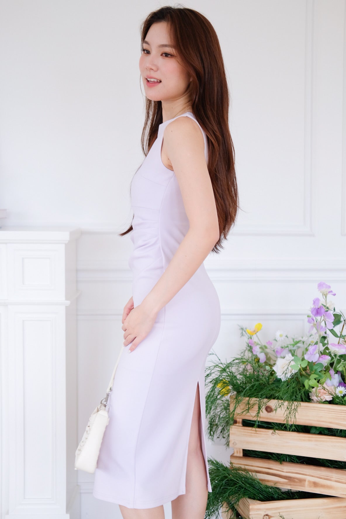 Felicia Boatneck Ruched Maxi Dress (Pastel Purple)