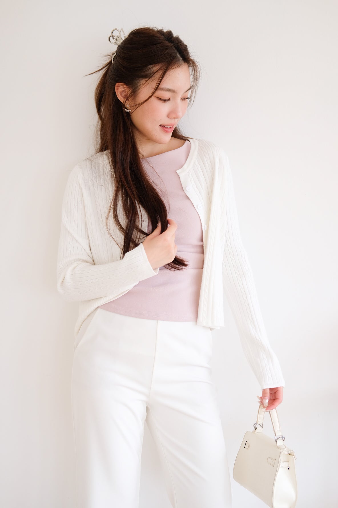 Sharlyn Cable Knit Cardigan (White)