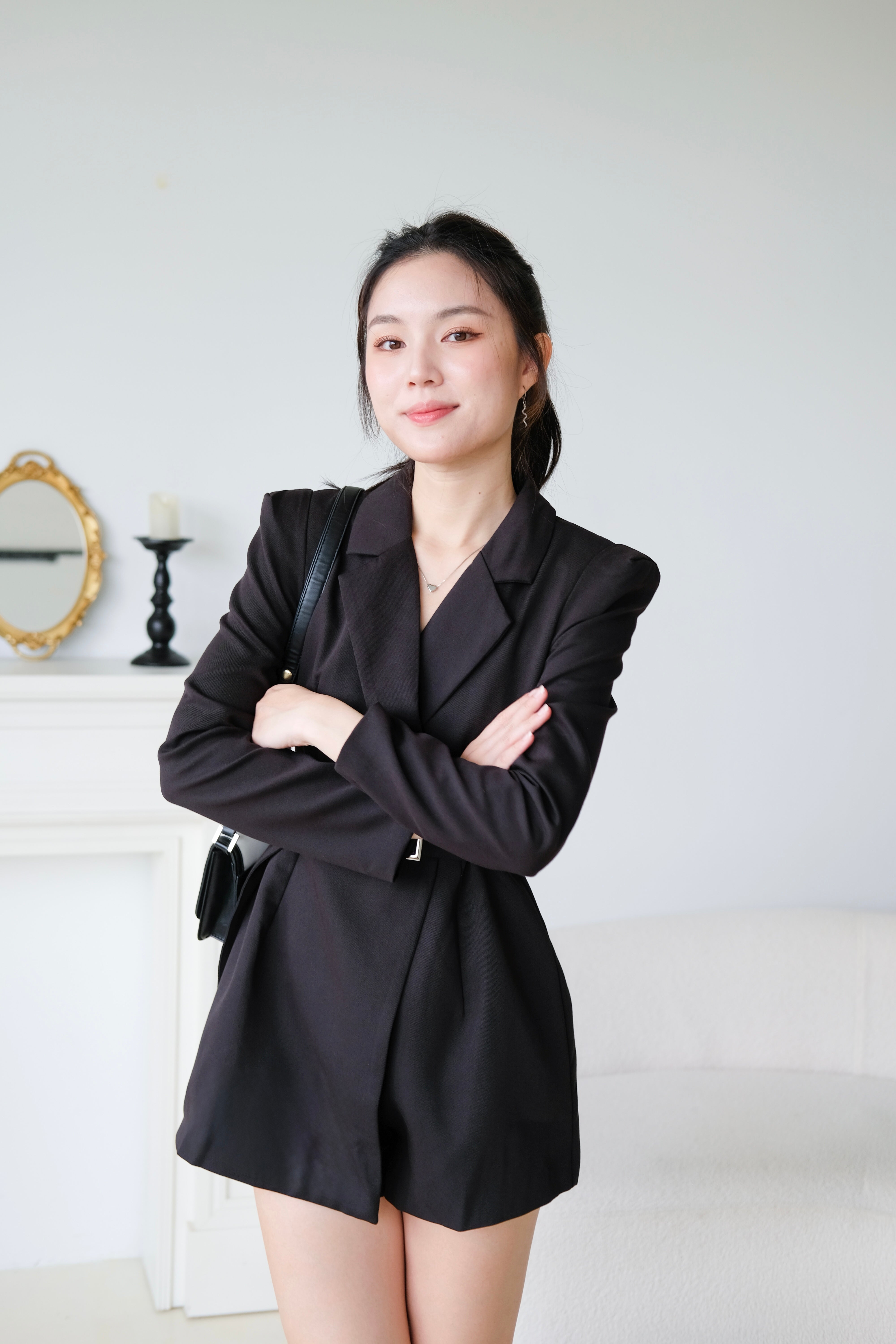 Quinn Blazer Belted Romper (Black)