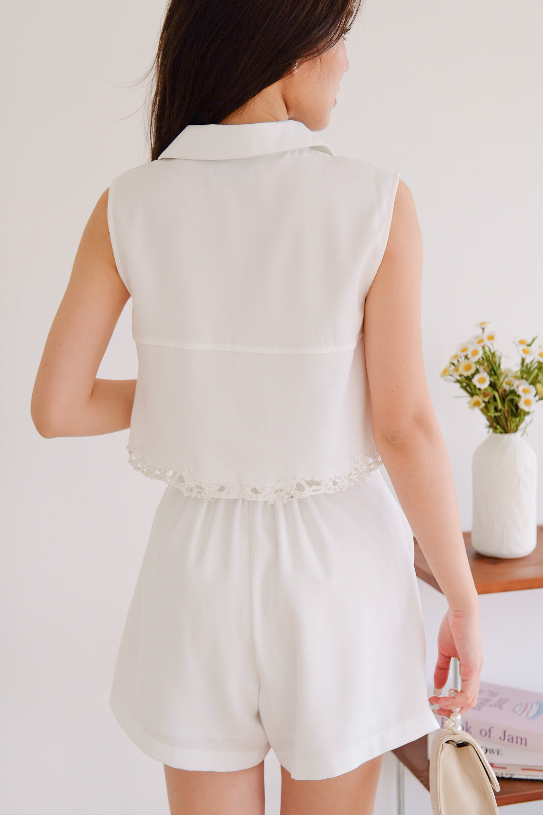 Petrina Eyelet Collared Set (White)