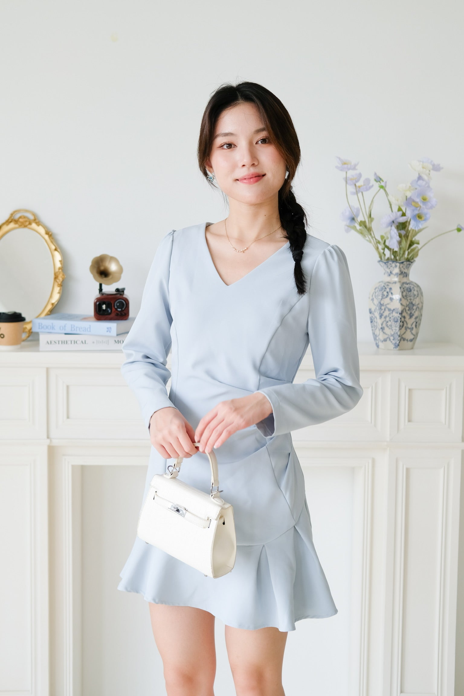 Phoebe Sleeves Ruffle Dress (Dusty Blue)
