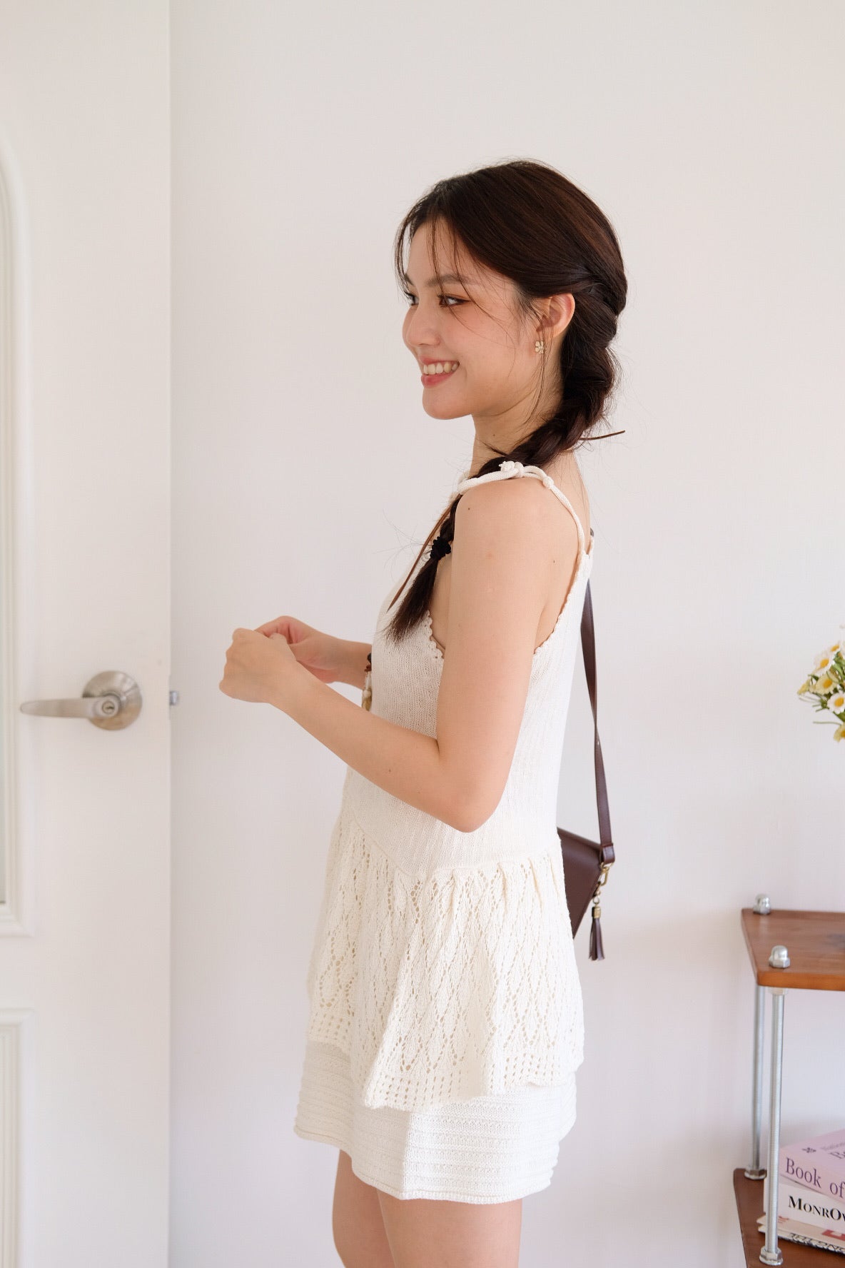 Jamie Self Tie Peplum Knit Top (Cream)