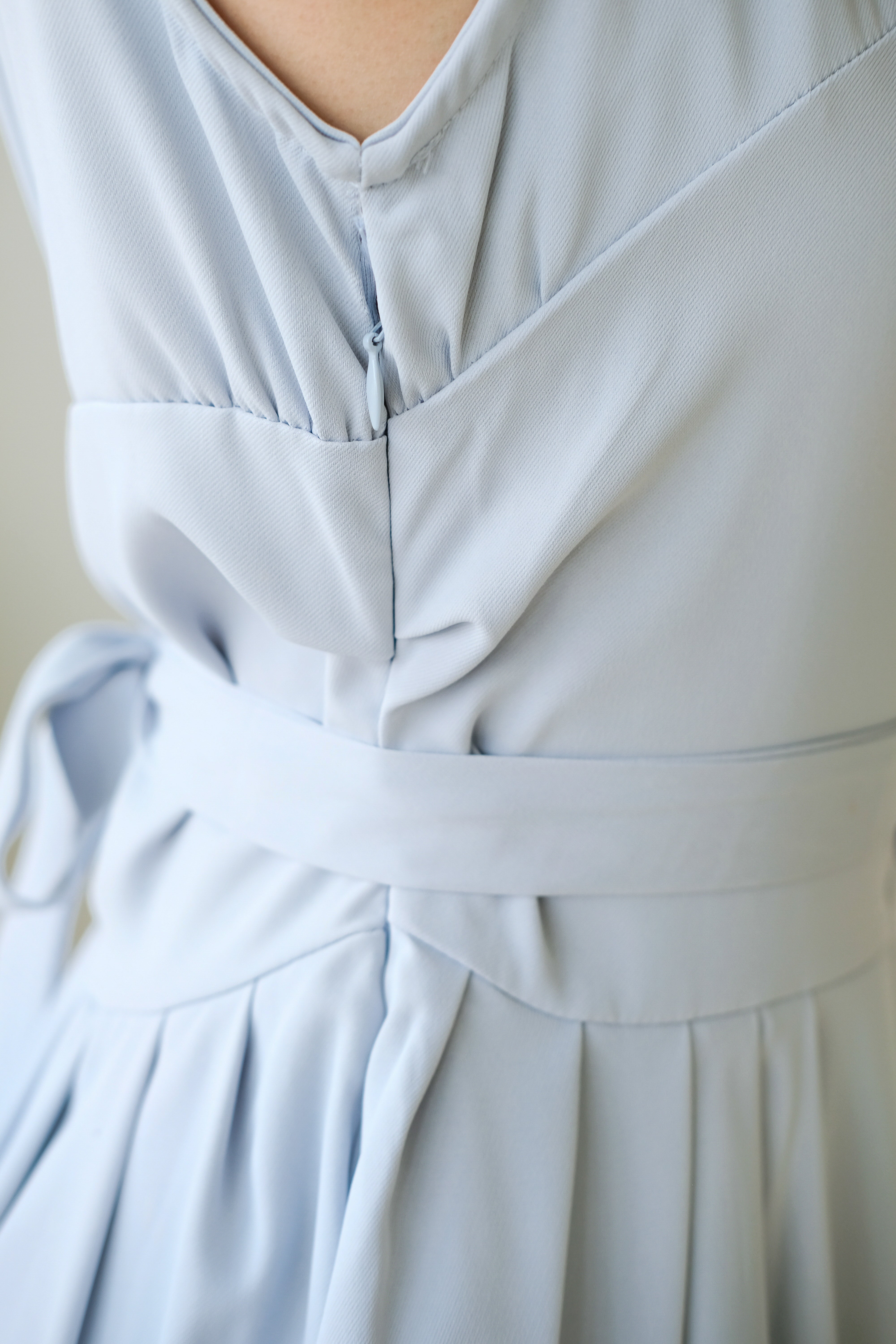 Camille Cinched Waist Collared Maxi Dress (Dusty Blue)
