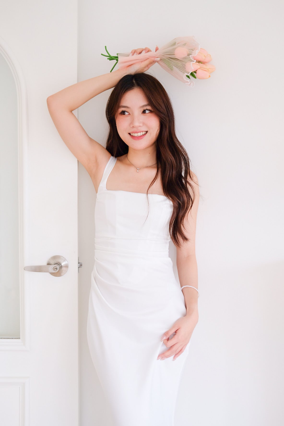 Adora Satin Mermaid Maxi Dress (White)