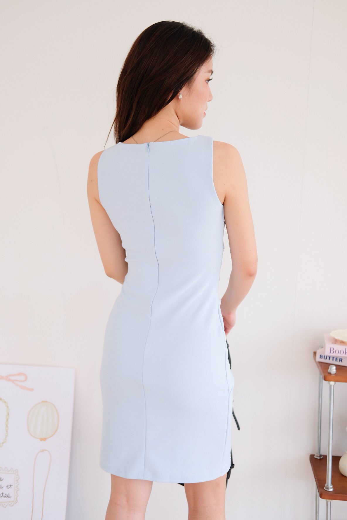 Annette Boatneck Ruched Midi Dress (Sky Blue)