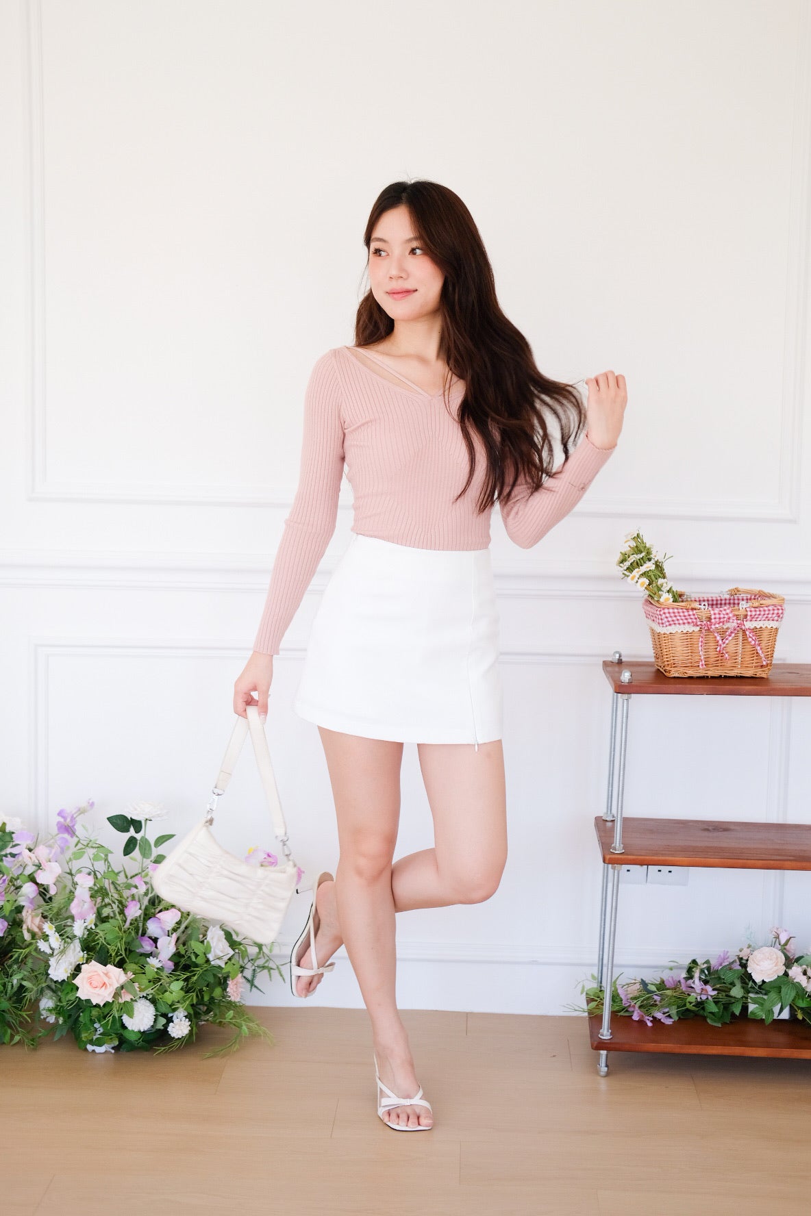 Shanell Basic Side Slit Skorts (White)