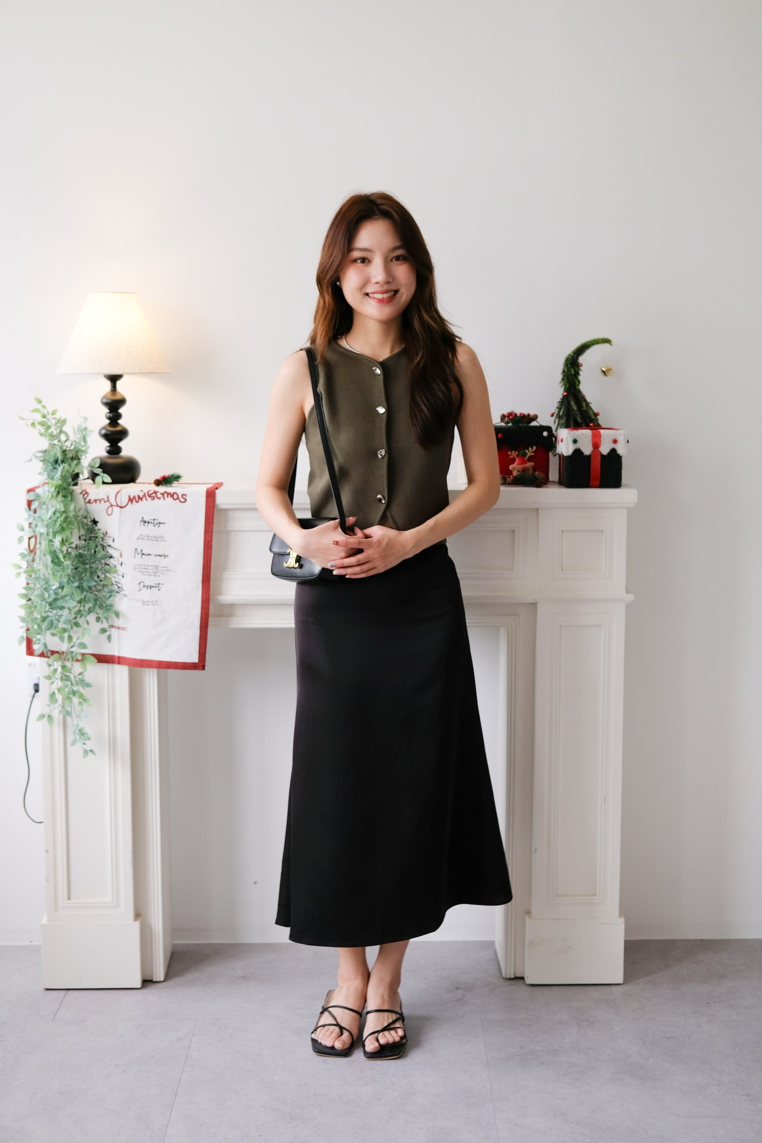 Zola Button Vest Top (Olive Green)