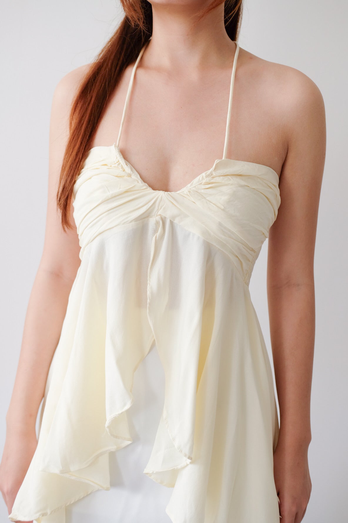 Yellow Asymmetrical Ruffle Cami Top