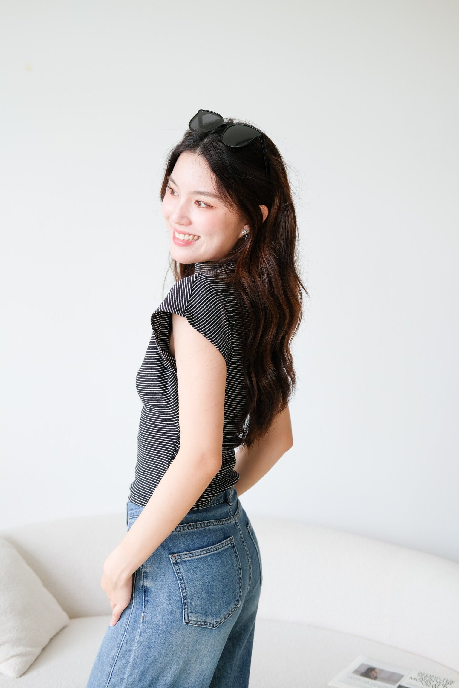 Lucca Batwing High Neck Shirt (Black Stripes)