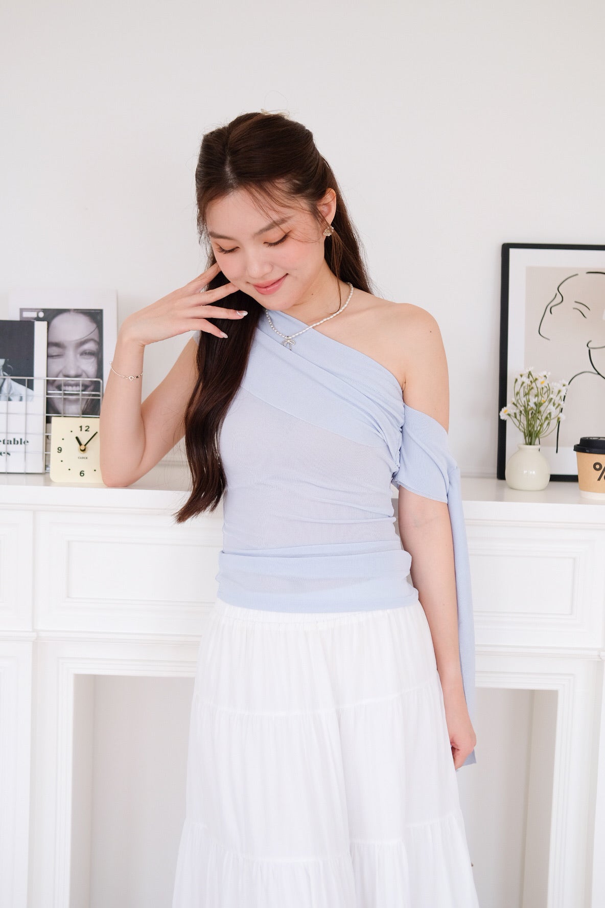 Erika Draped Off Shoulder Top (Baby Blue)