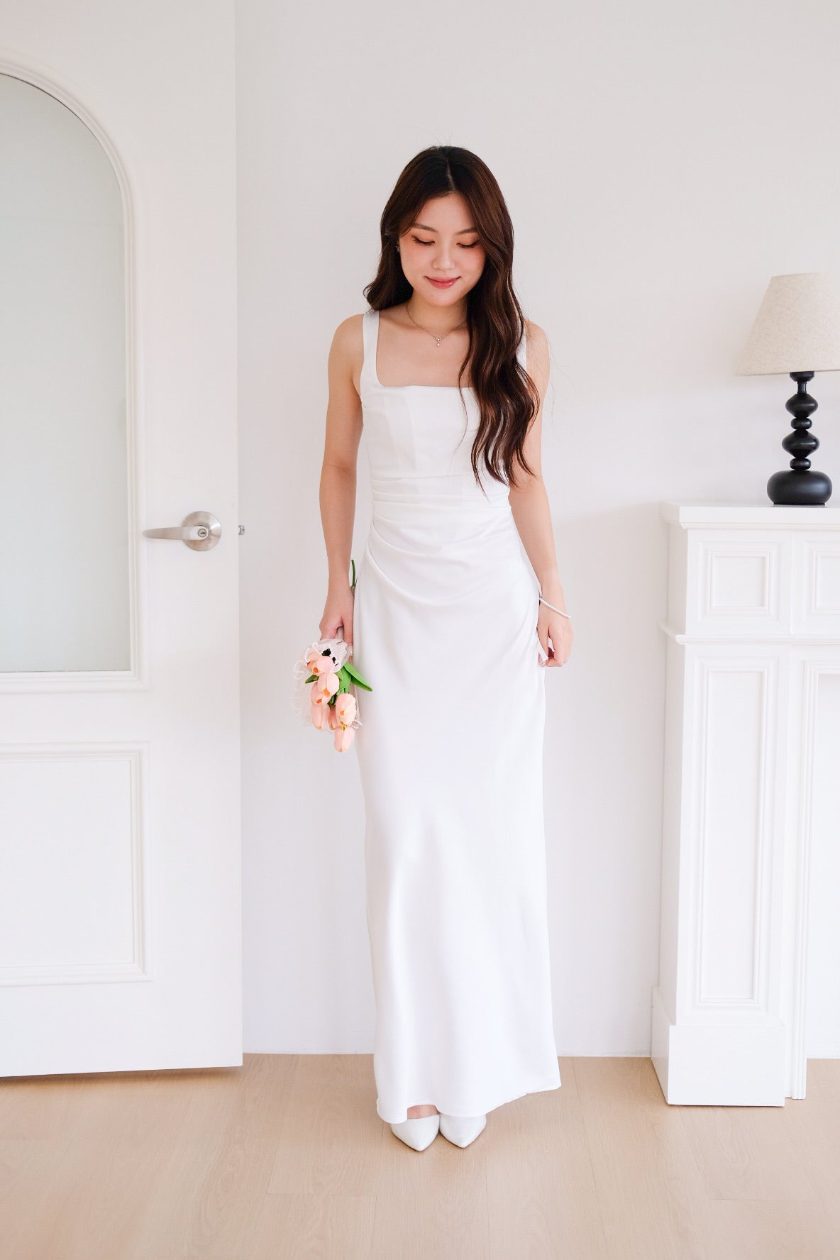 Adora Satin Mermaid Maxi Dress (White)