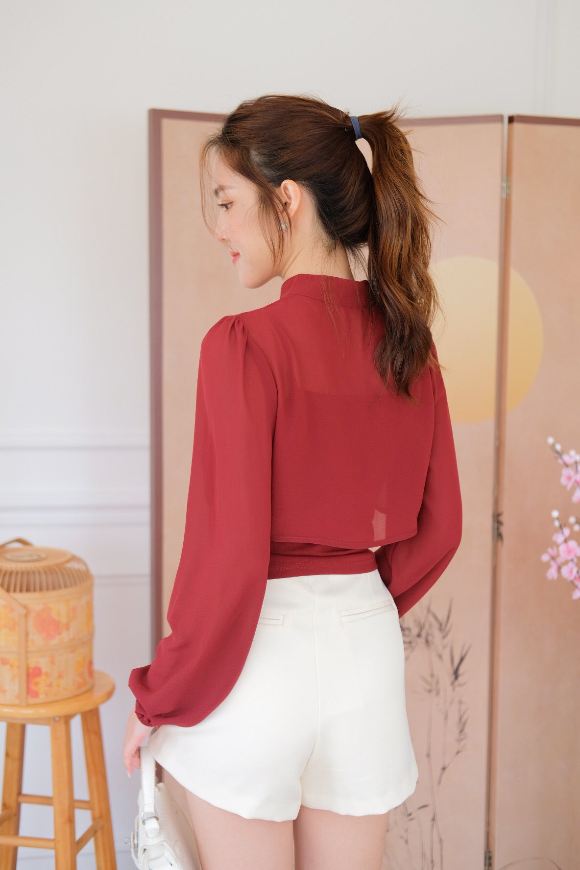 清 Qing 2 in 1 Long Sleeves Cheongsam Top (Wine)