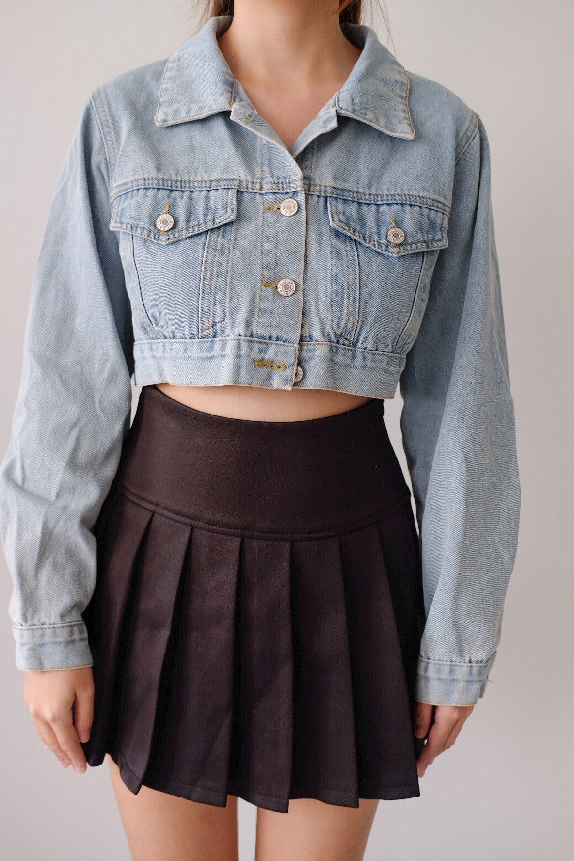 Cropped Denim Jacket with Buttons