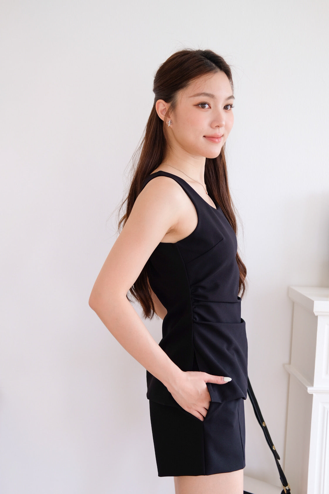 Cooper Ruched Flare Top (Black)