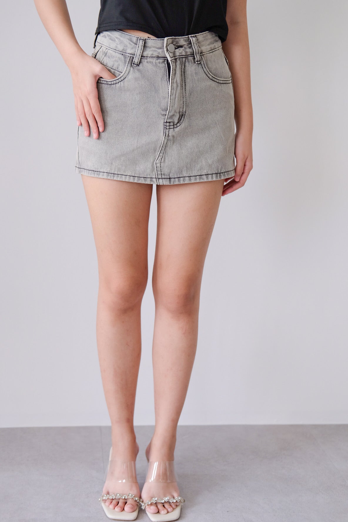 Grey Short High Waist Denim Jeans