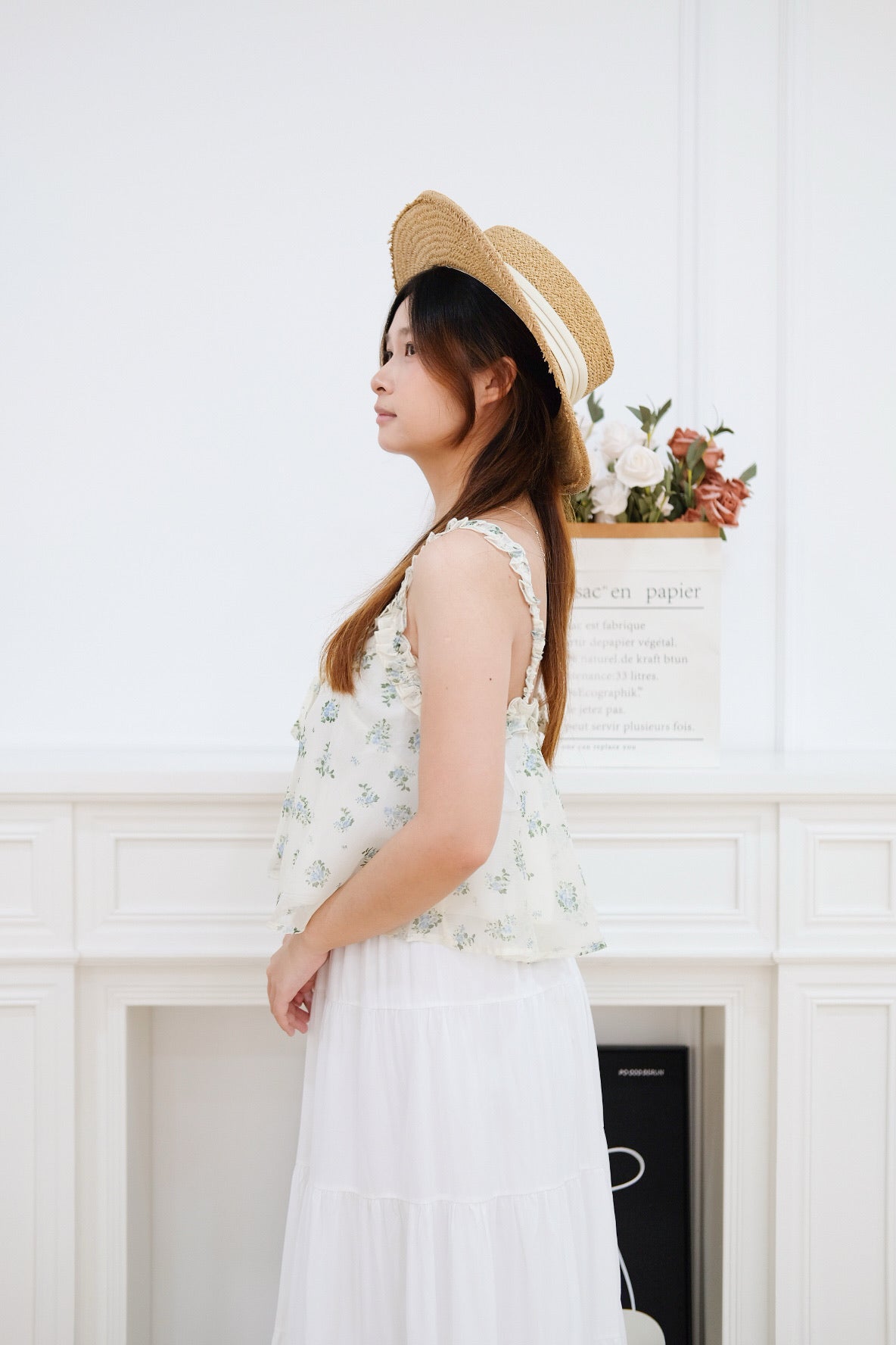 Cream Ruffle Ribbon Cropped Top