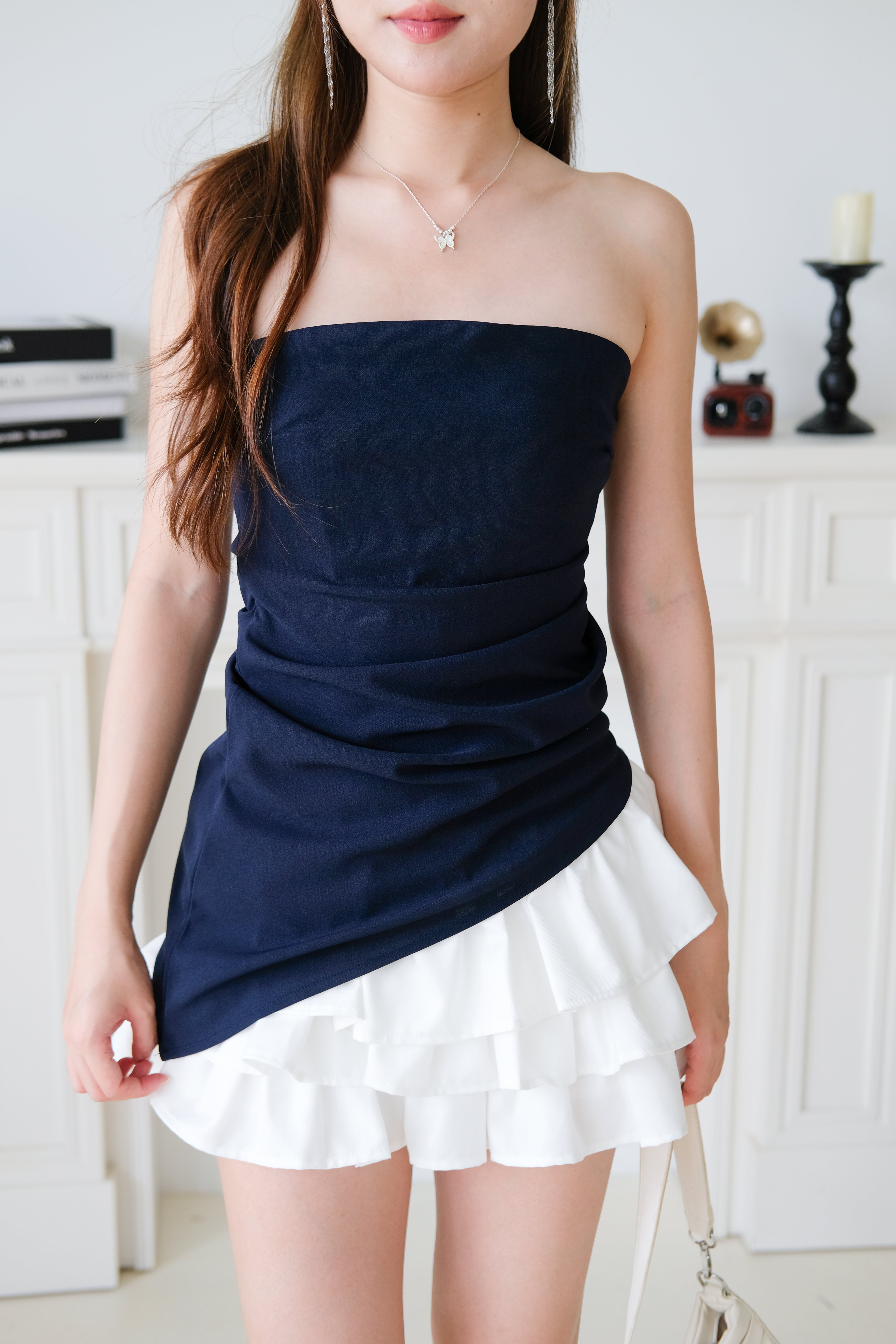Power Hour Asymmetrical Tube Top (Navy Blue)