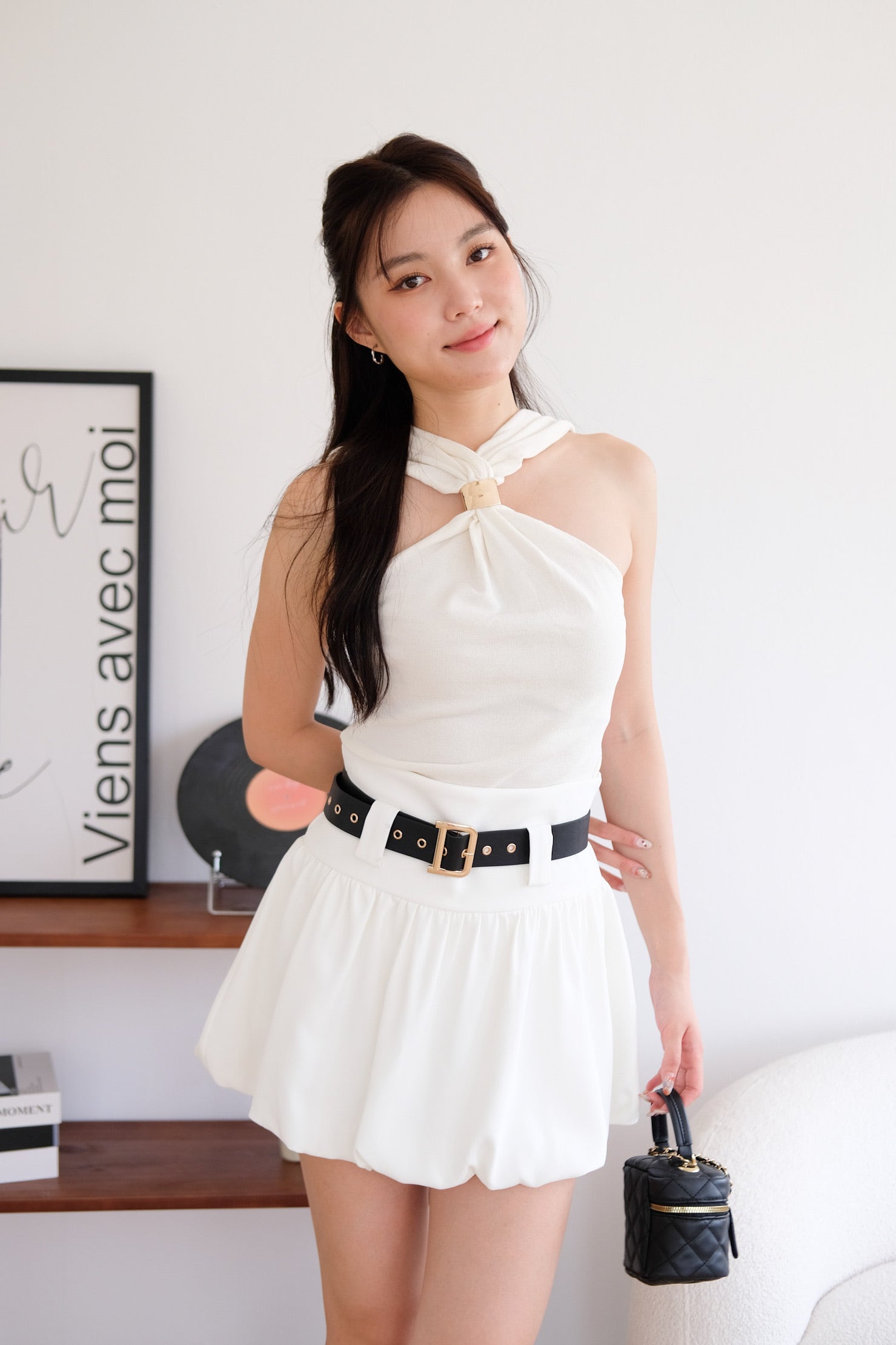 Rookie Belted Bubble Skirt (White)