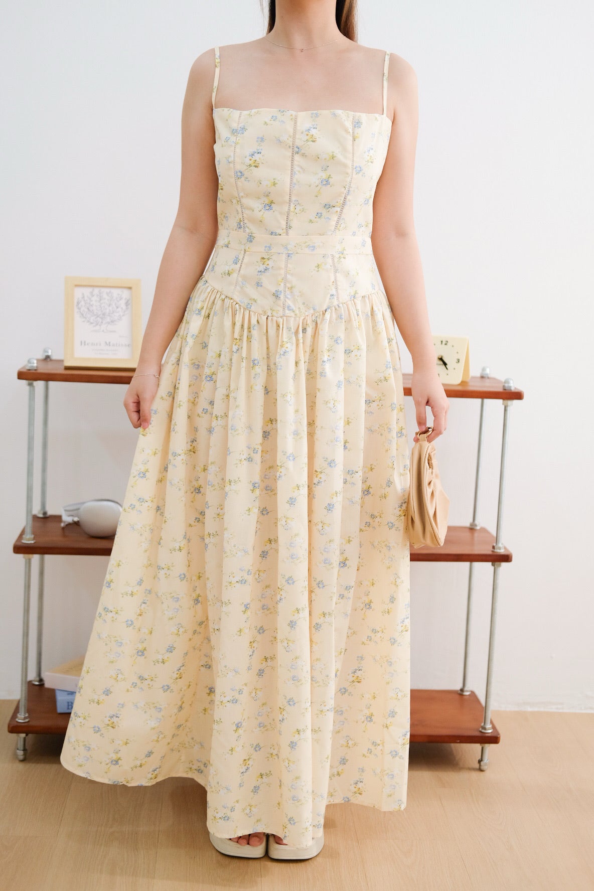 Yellow Floral Corset Strap Dress