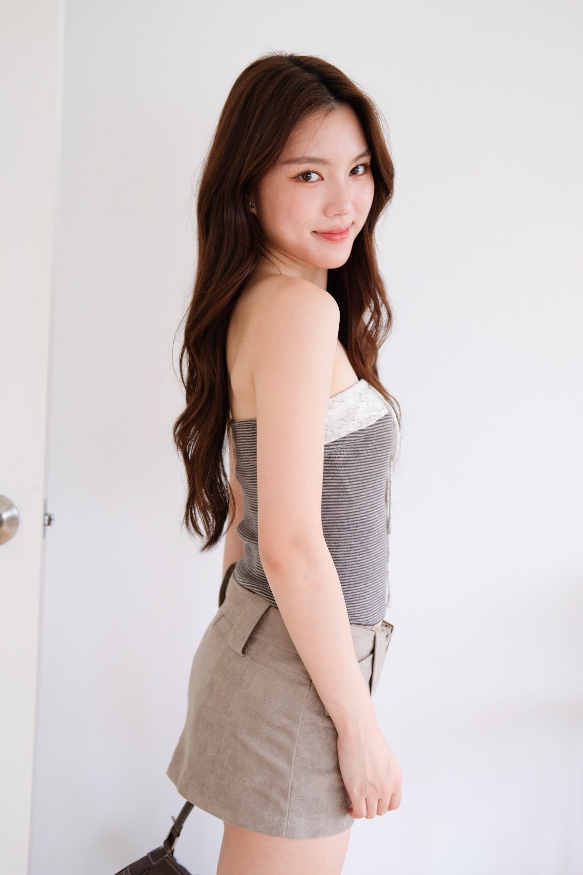 Kendall Belt Low Waist Skorts (Taupe Grey)