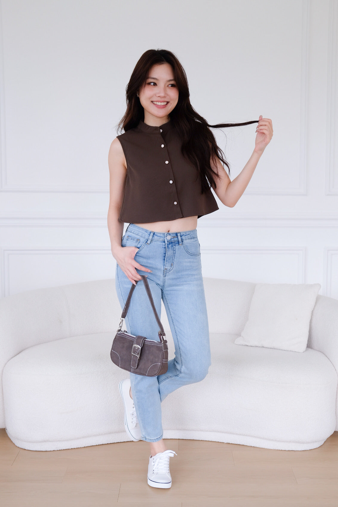 Lindy Flare Crop Top (Mocha)