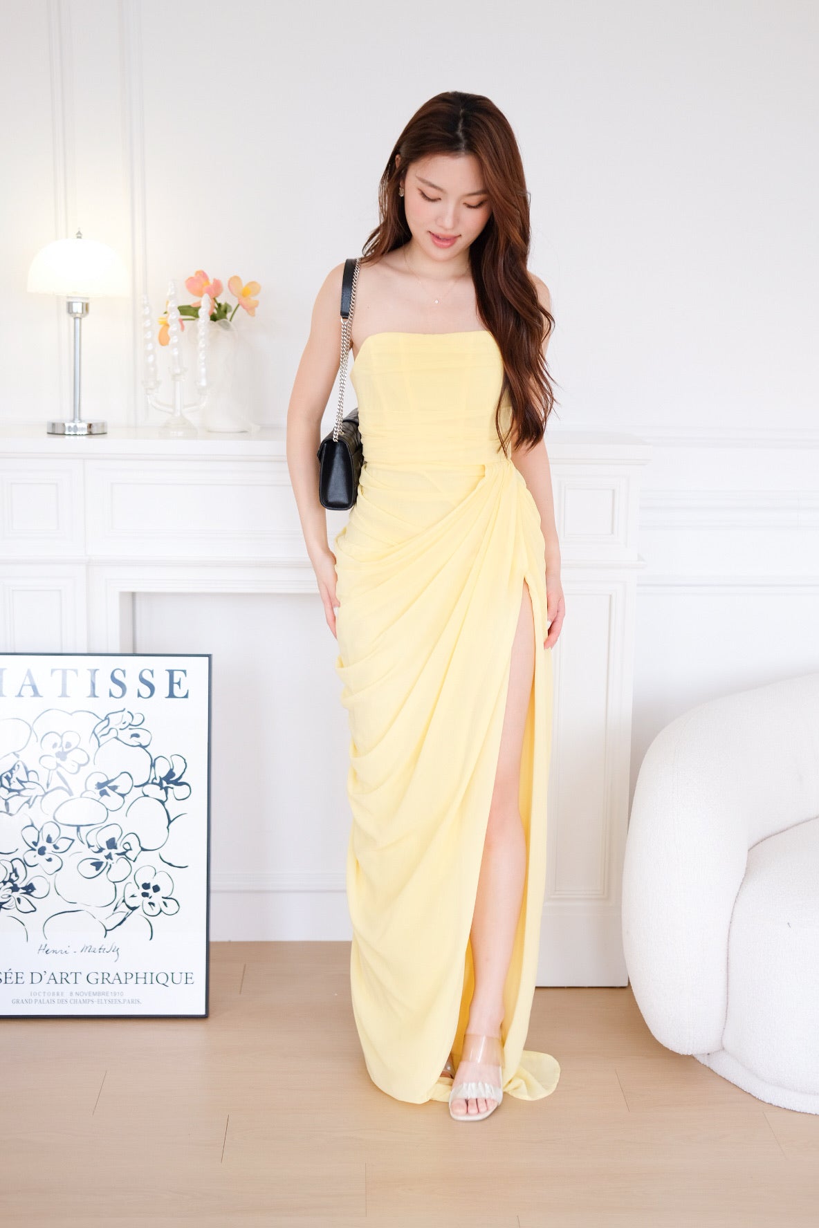 Seraphina Tube Corset Slit Maxi Dress (Sunshine Yellow)