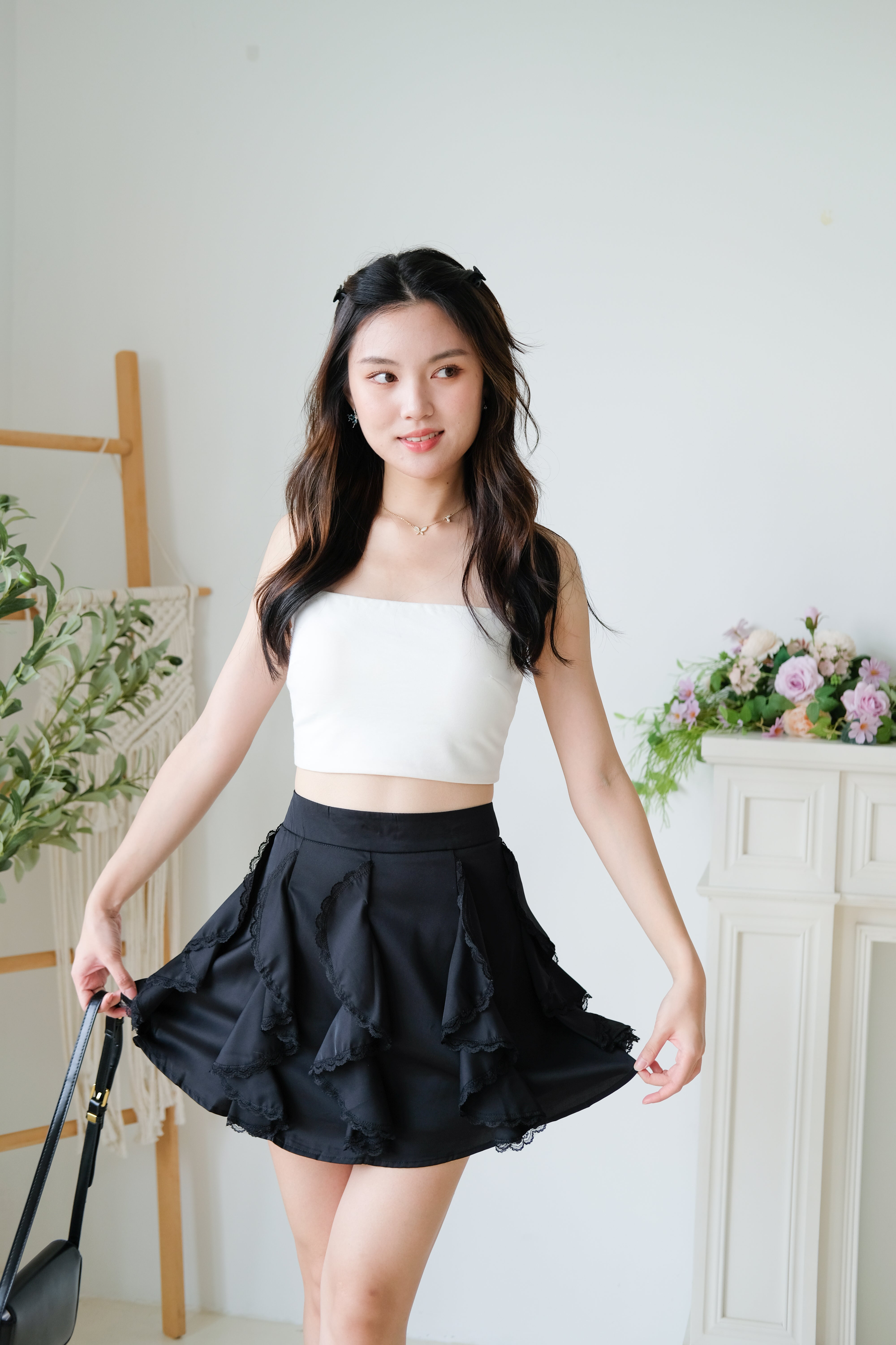 Winnie Ruffle Flare Skirt (Black)