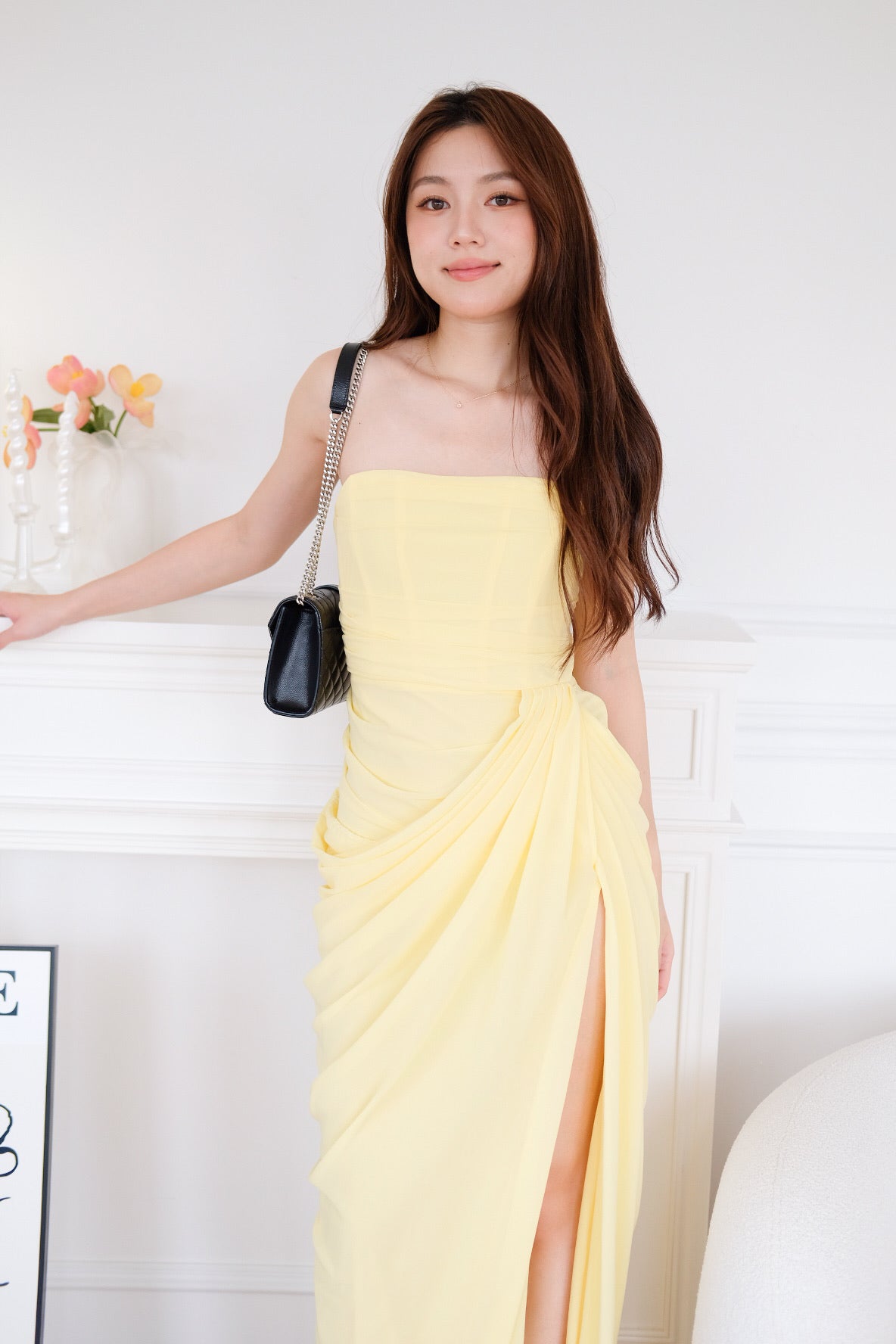 Seraphina Tube Corset Slit Maxi Dress (Sunshine Yellow)