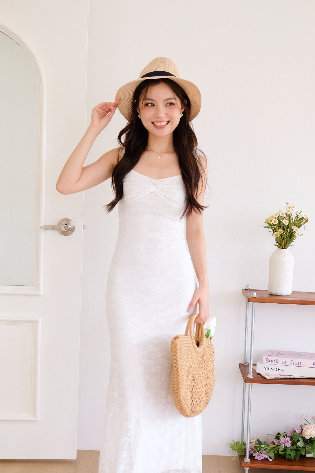 Leona Lace Maxi Bodycon Dress (White)