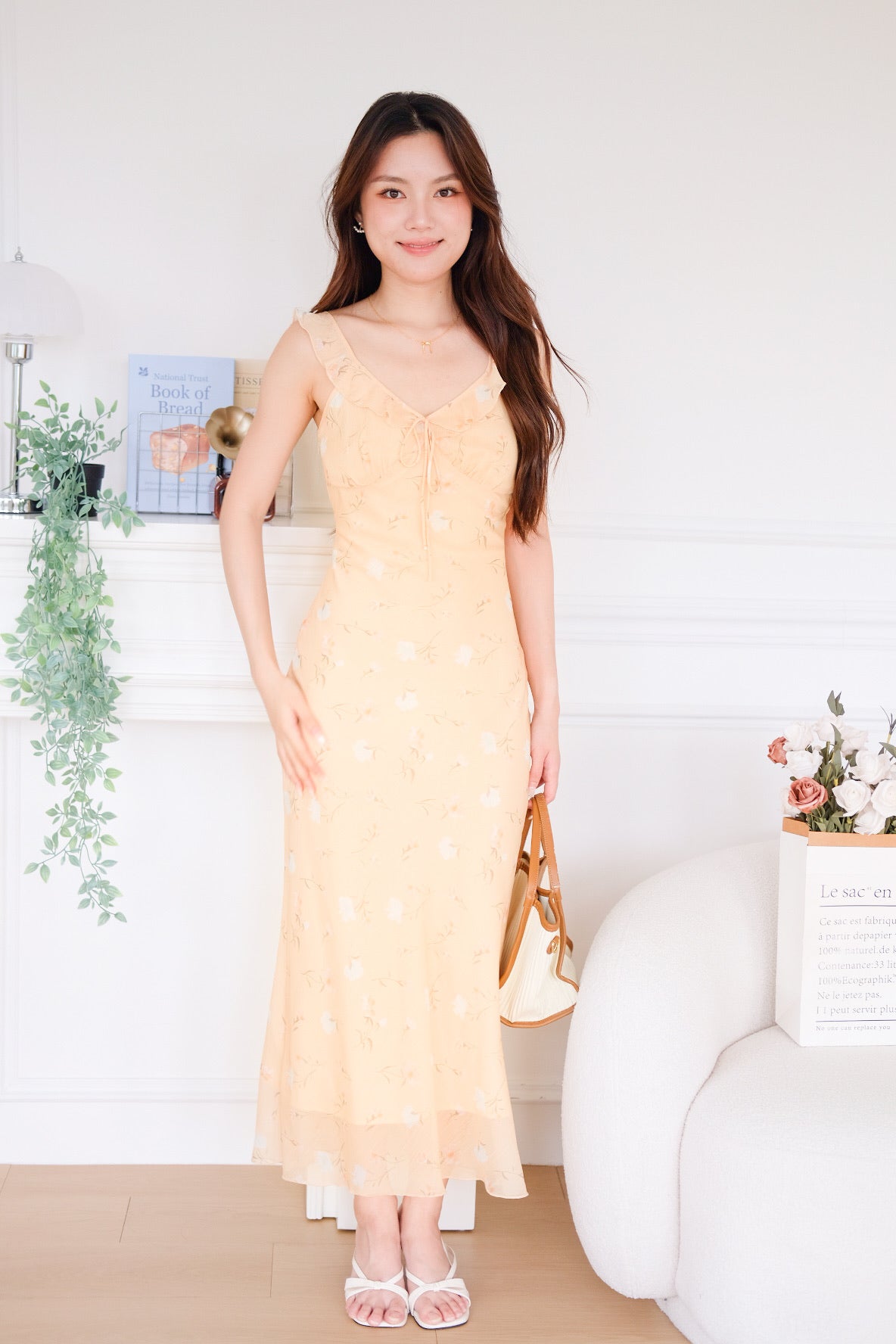 Liana Tie Front Floral Maxi Dress (Yellow)