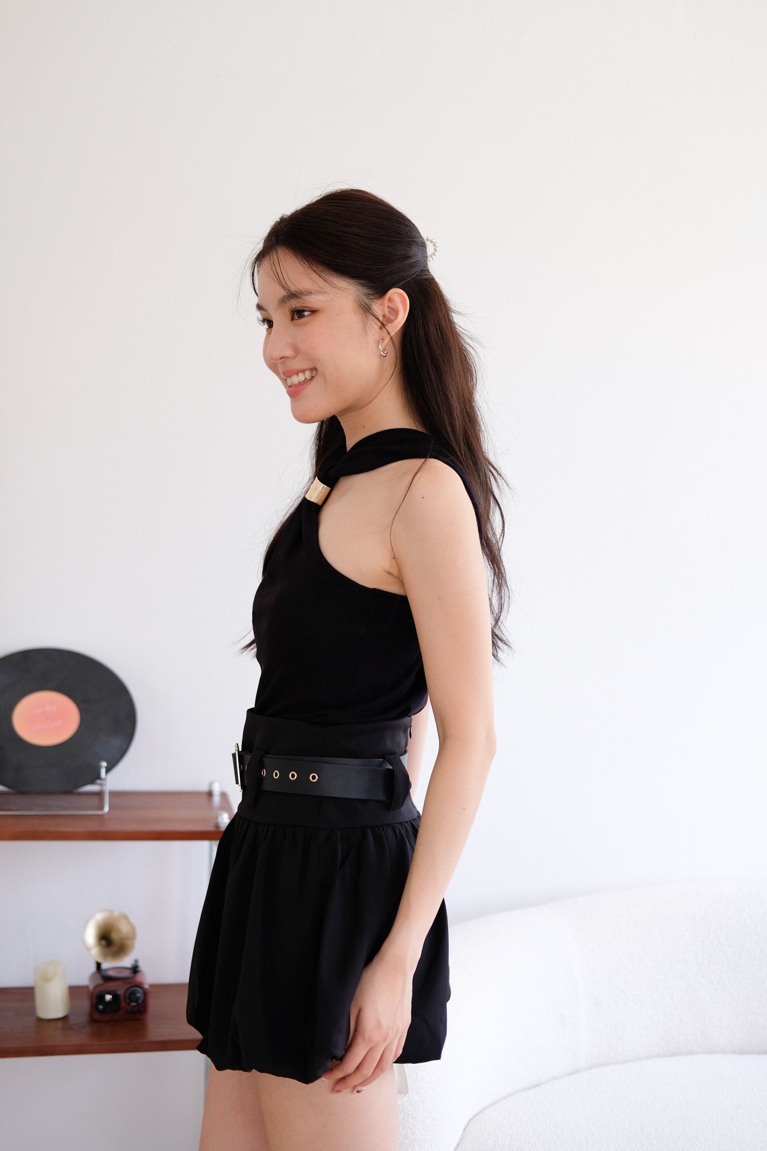 Suezette Halter Gold Ornament Knit Top (Black)