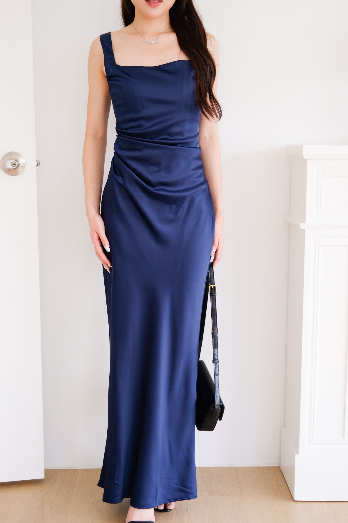 Adora Satin Mermaid Maxi Dress (Navy Blue)