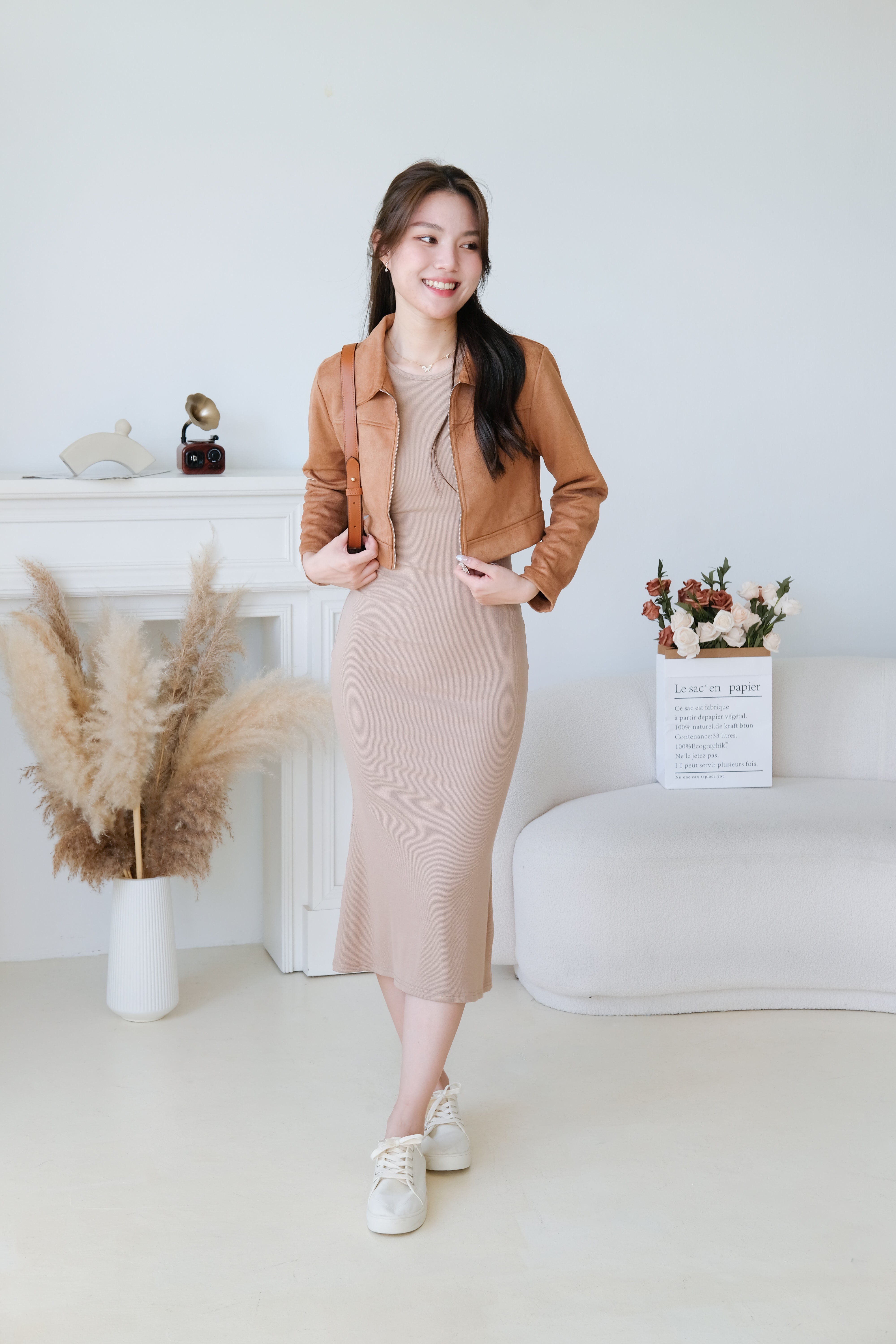 Stacey High Neck Bodycon Maxi Dress (Khaki)