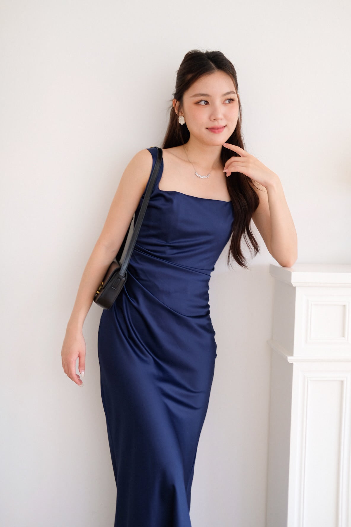 Adora Satin Mermaid Maxi Dress (Navy Blue)