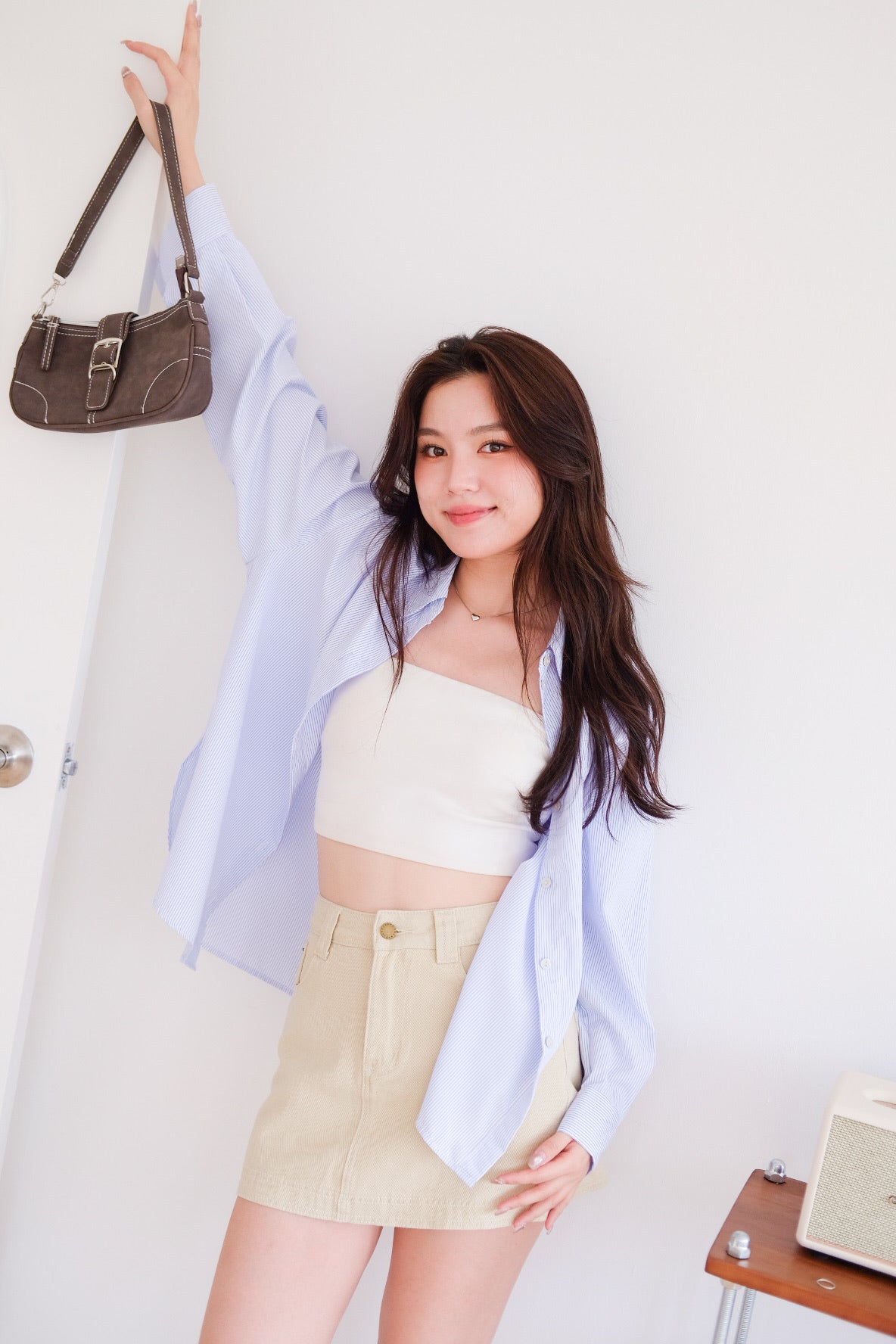 Downtown Oversized Shirt (Ice Blue Stripes)
