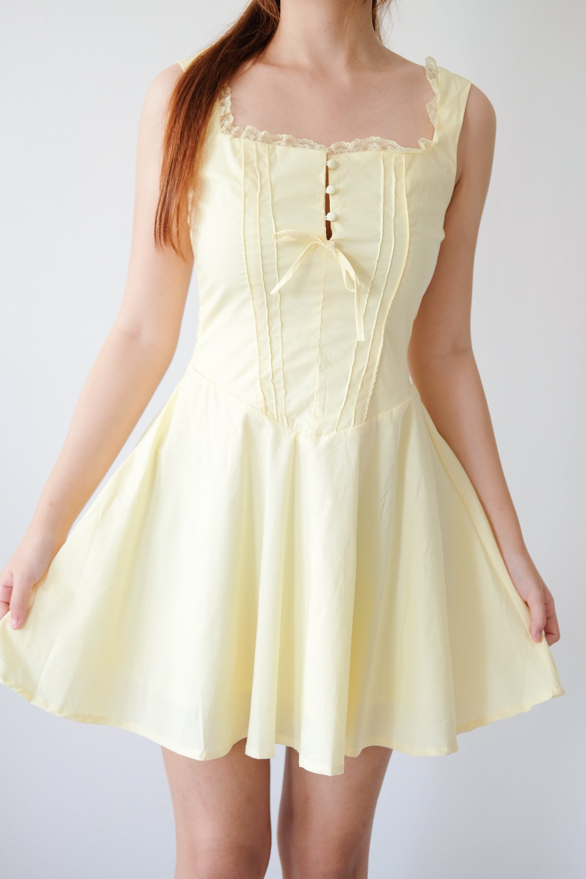 Yellow Midi Dress with Lace Straps