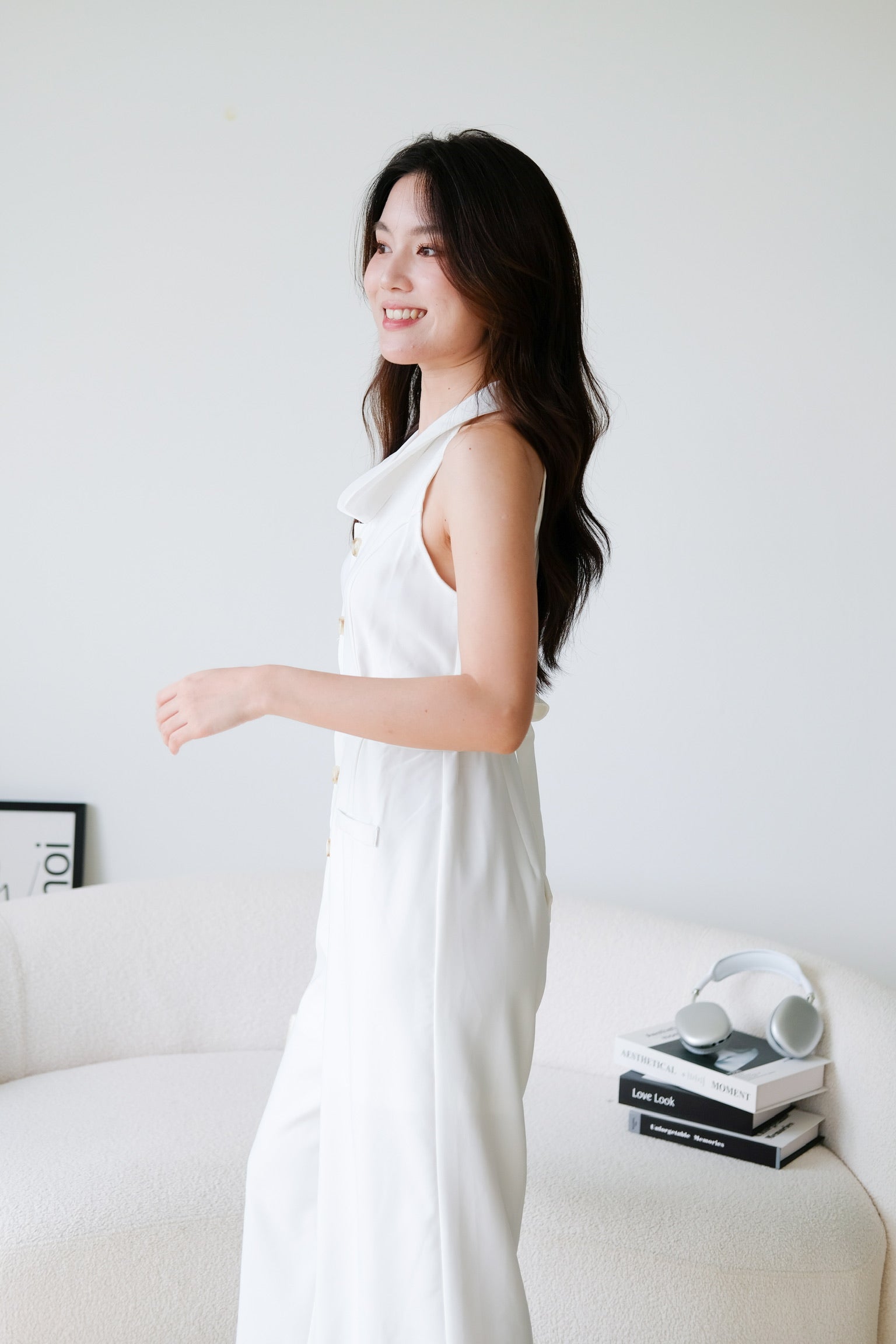 Day and Night Collared Long Jumpsuit (White)
