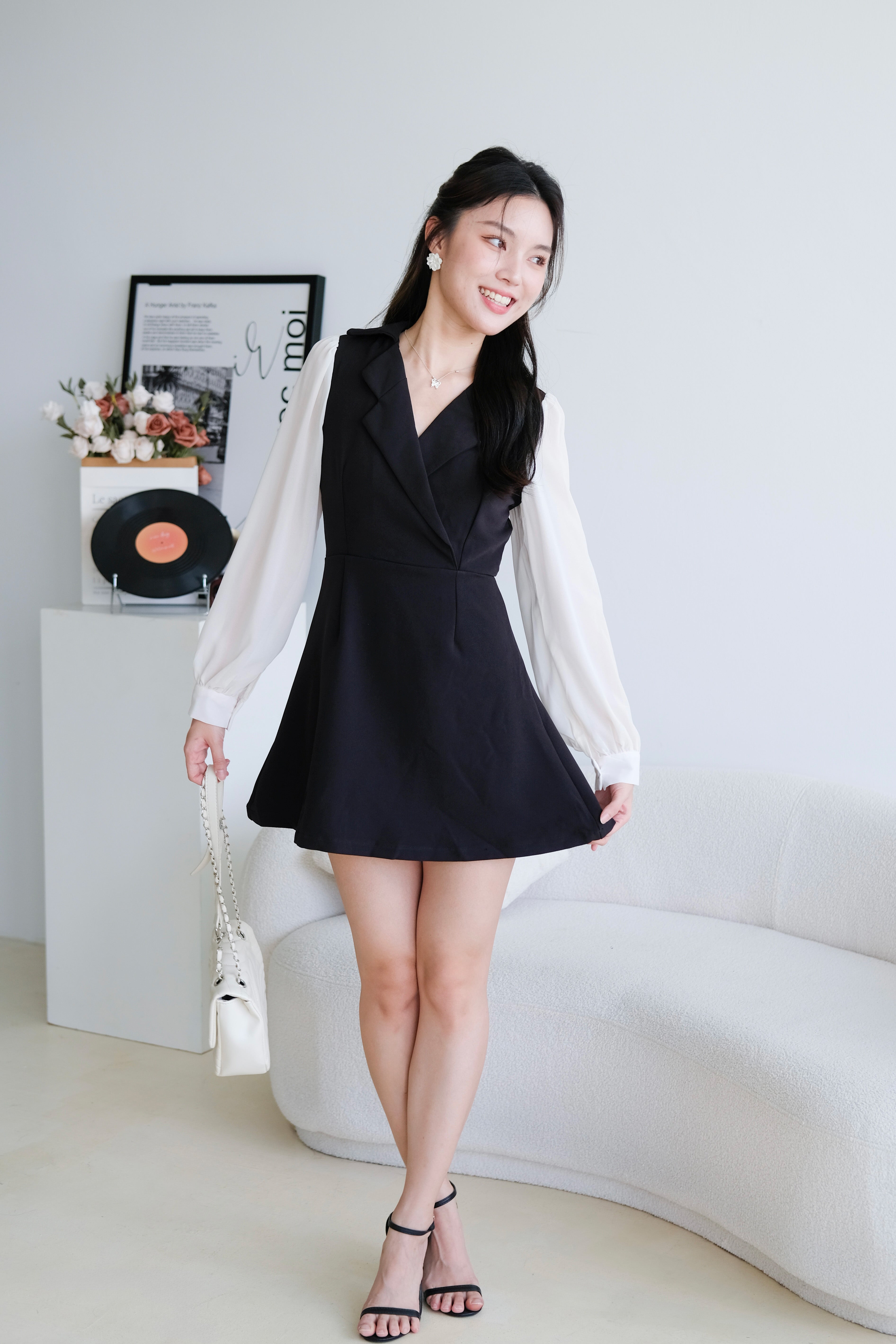 Louisa Blazer Sleeve Dress (Black)