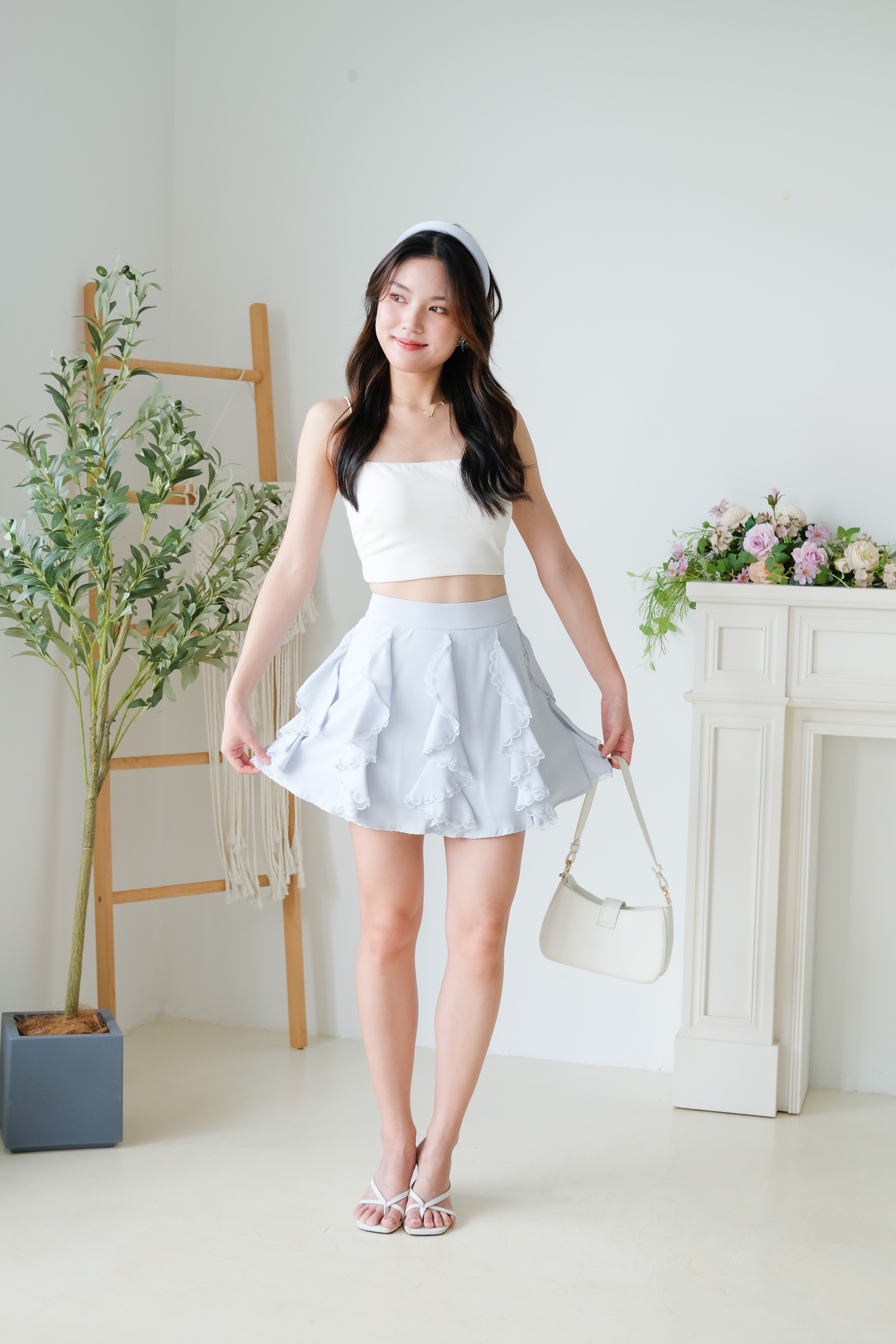 Winnie Ruffle Flare Skirt (Baby Blue)