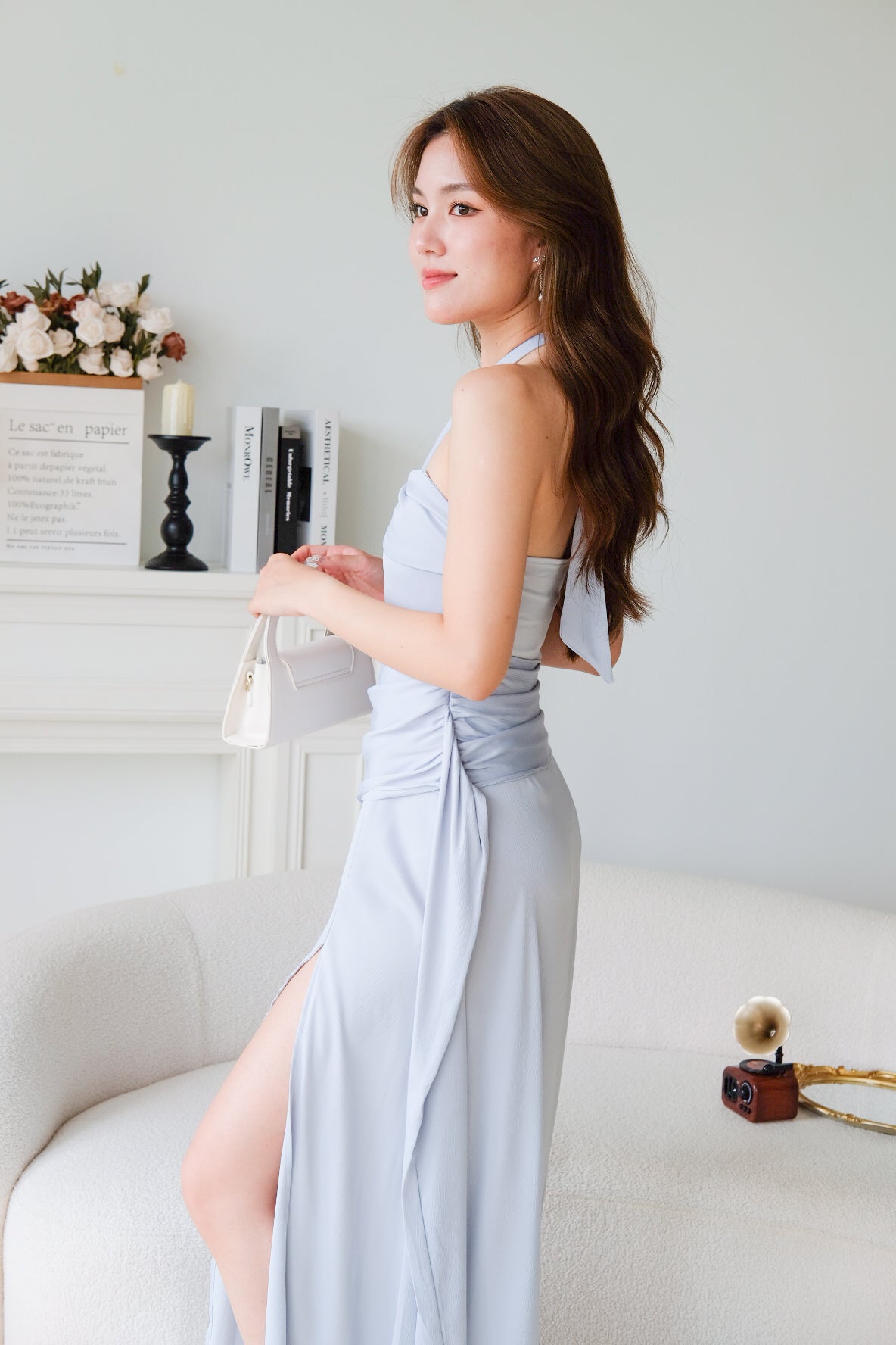 Aera Halter Twist Maxi Dress (Cool Blue)