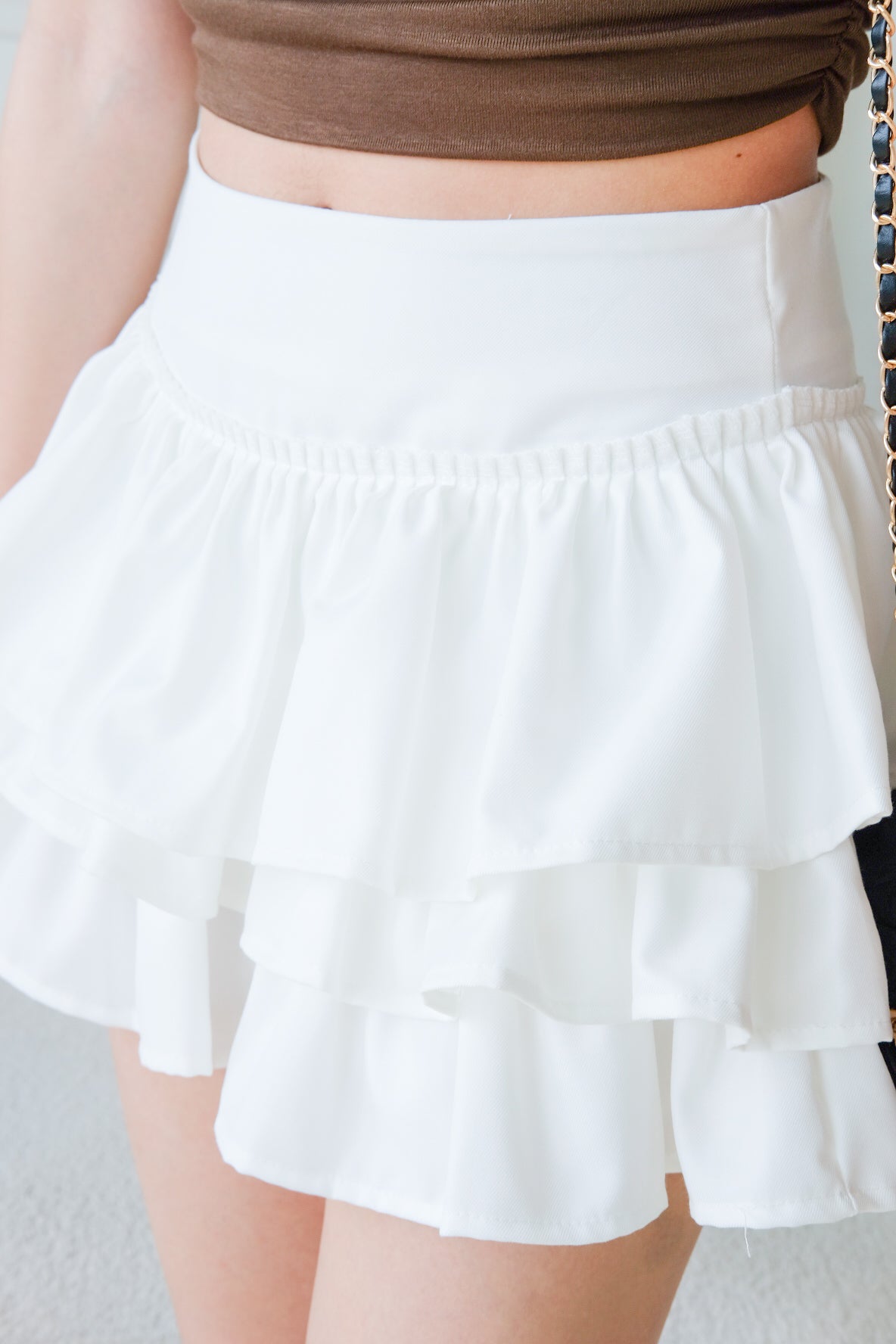 Tanya Ruffle Layered Flare Skirt (White)