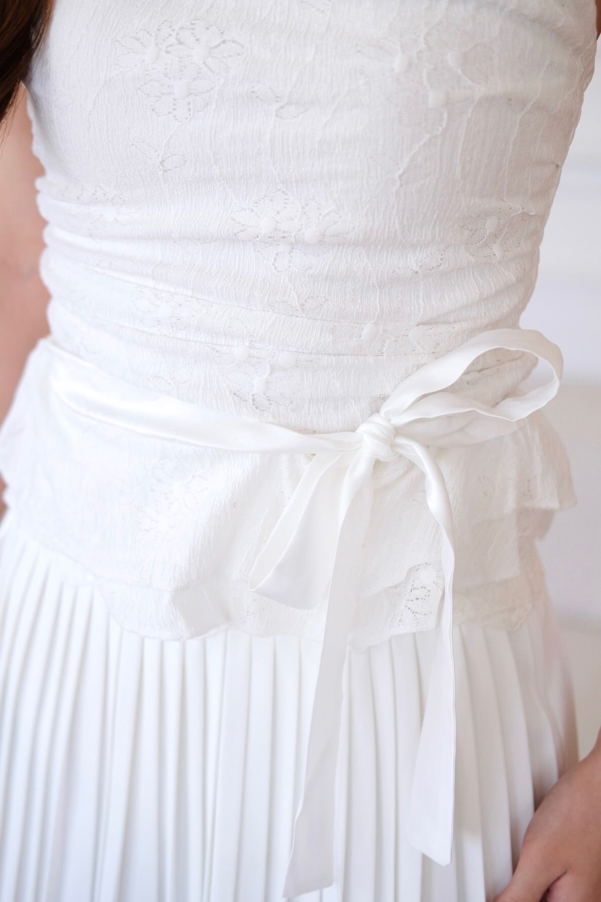 Cora Brocade Ribbon Tube Top (White)