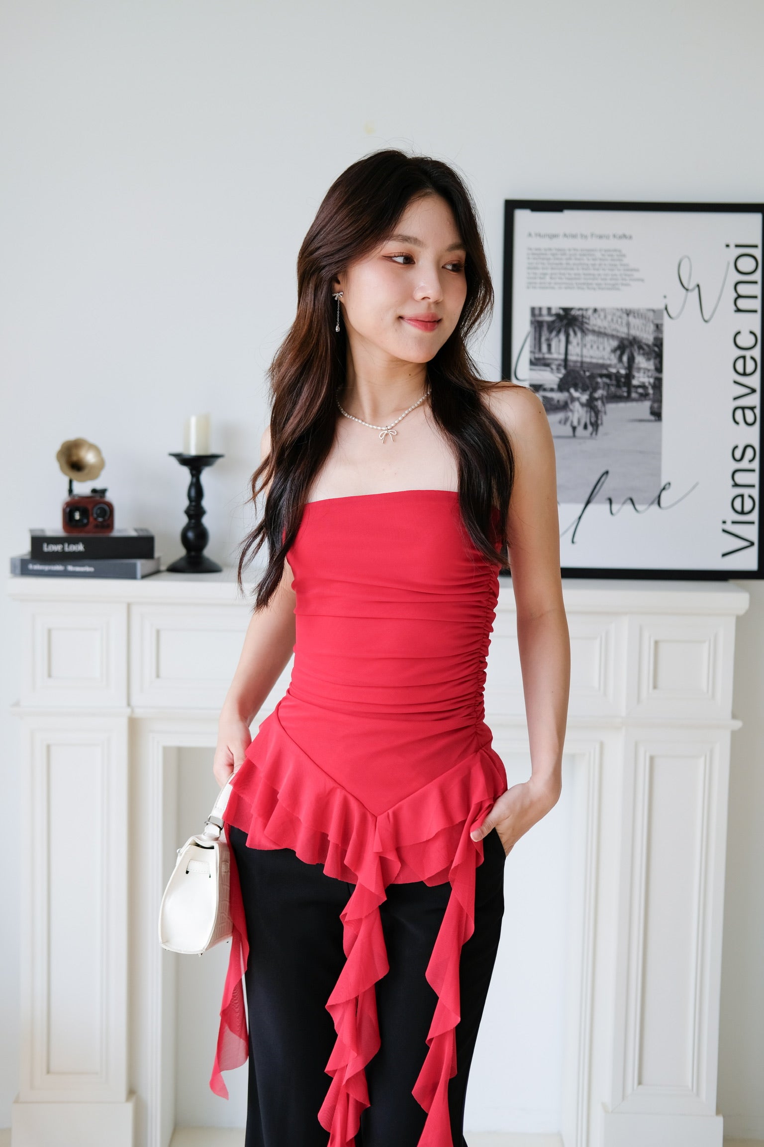 Sona Ruffle Assymetrical Tube Top (Red)