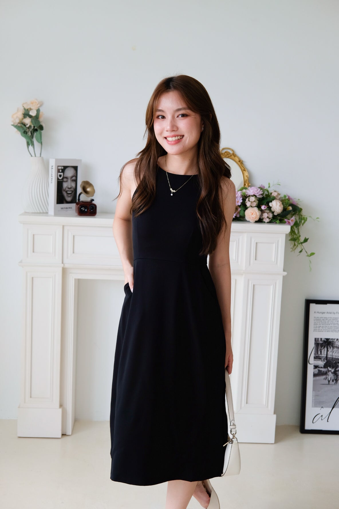 Canice Halter Side Slit Midi Dress (Black)